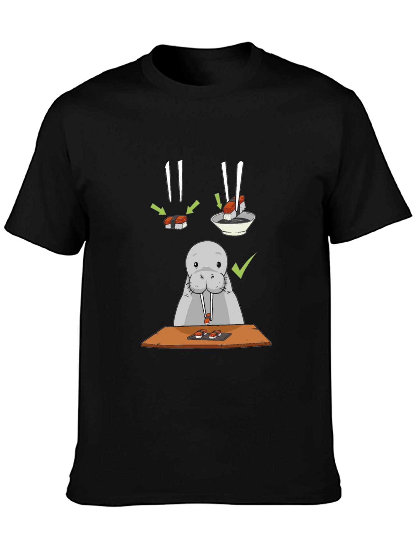 Black Sushi Lover T-Shirt - Funny Walrus Tee view 3