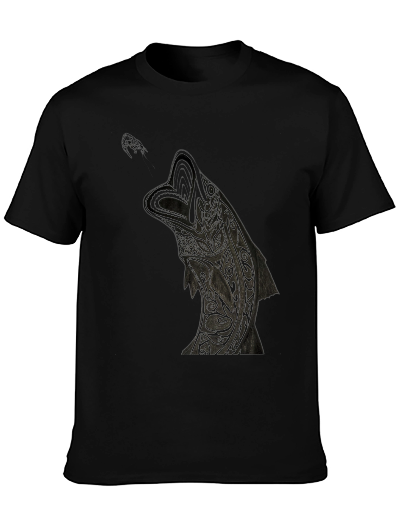 Black Tribal Wolf Graphic Tee - Black Cotton T-Shirt view 3