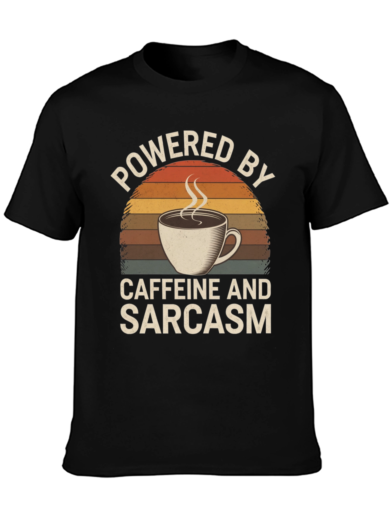 Black Powered by Caffeine and Sarcasm T-Shirt view 3