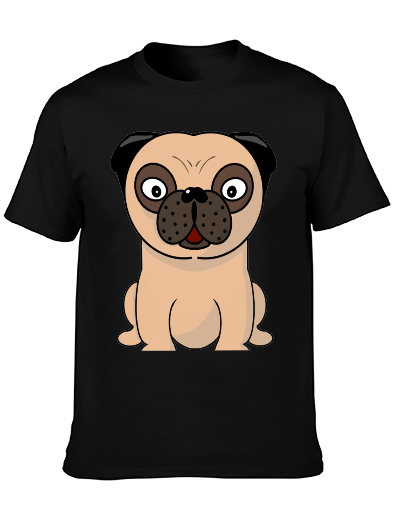 Black Cartoon Pug Graphic Tee - Men's Black T-Shirt view 3