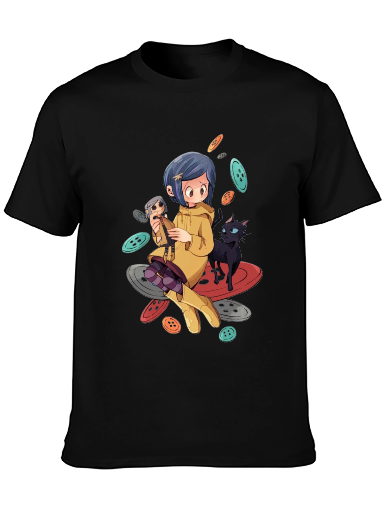 Black Cartoon Style Anime T-Shirt view 3