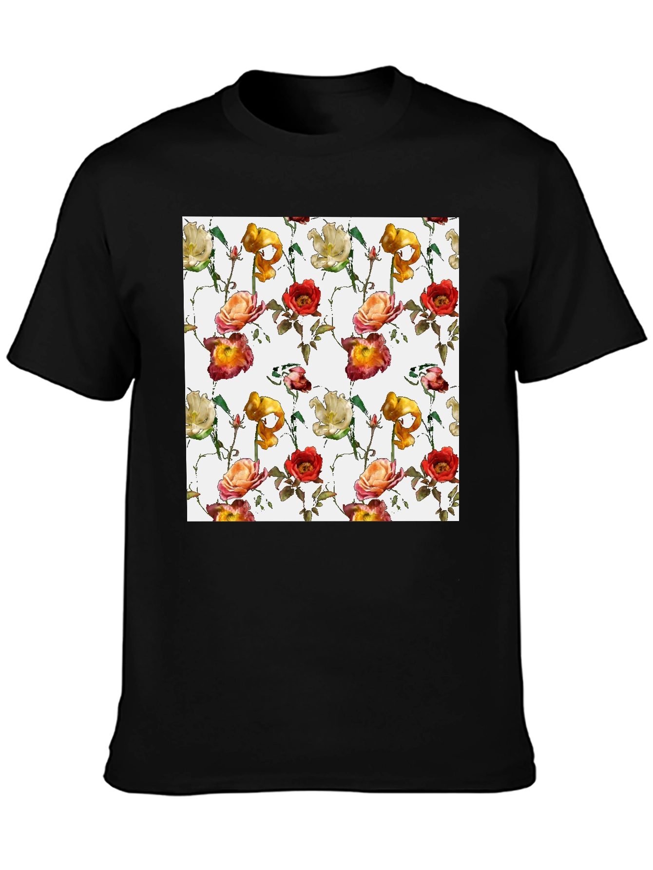 Black Floral Pattern T-Shirt view 3