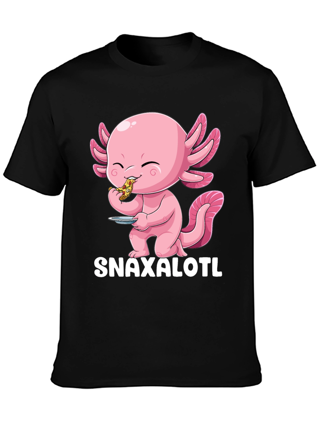 Black Snaxalotl T-Shirt - Cute Axolotl Pizza Lover view 3