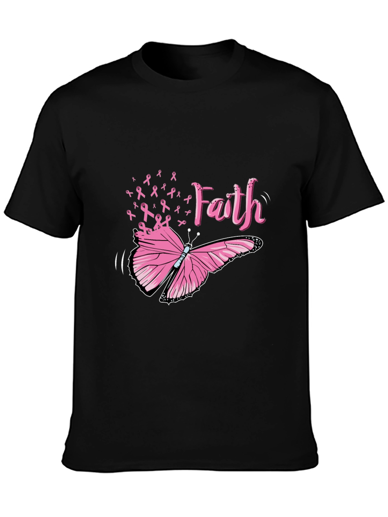 Black Faith Butterfly Breast Cancer Awareness Tee view 3