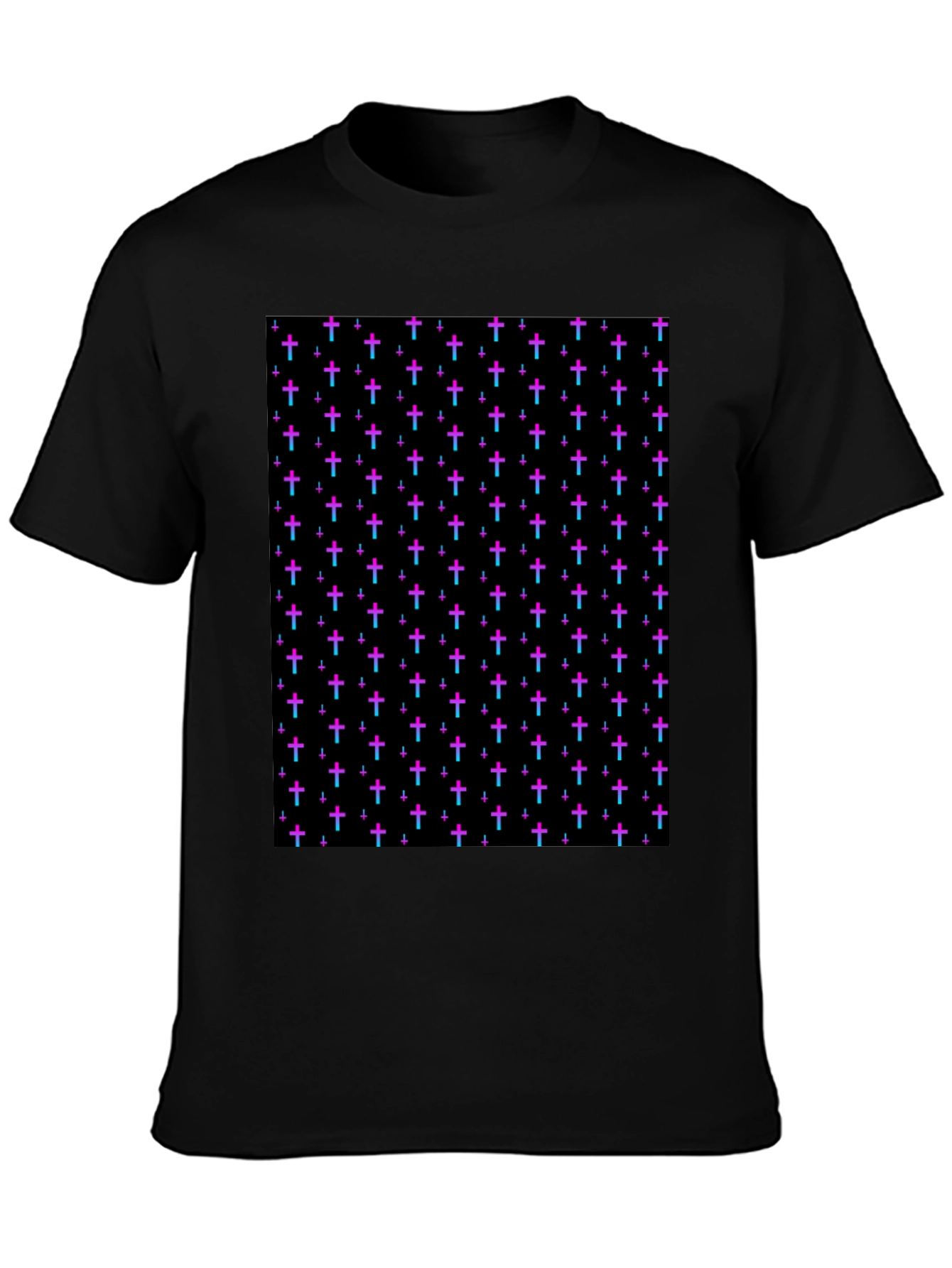 Black Cross Pattern Black T-Shirt view 3
