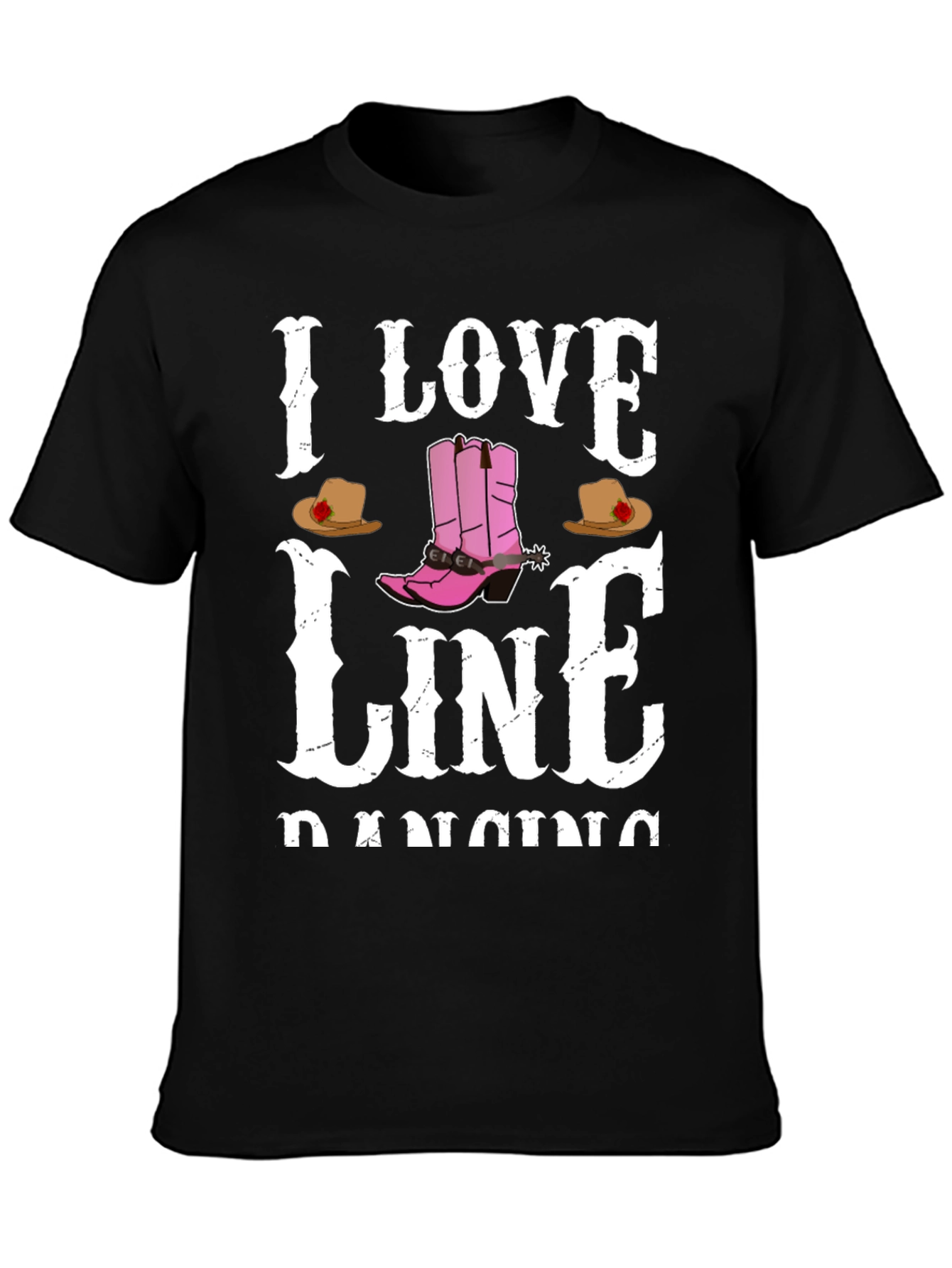 I Love Line Dancing Black T-Shirt - 3