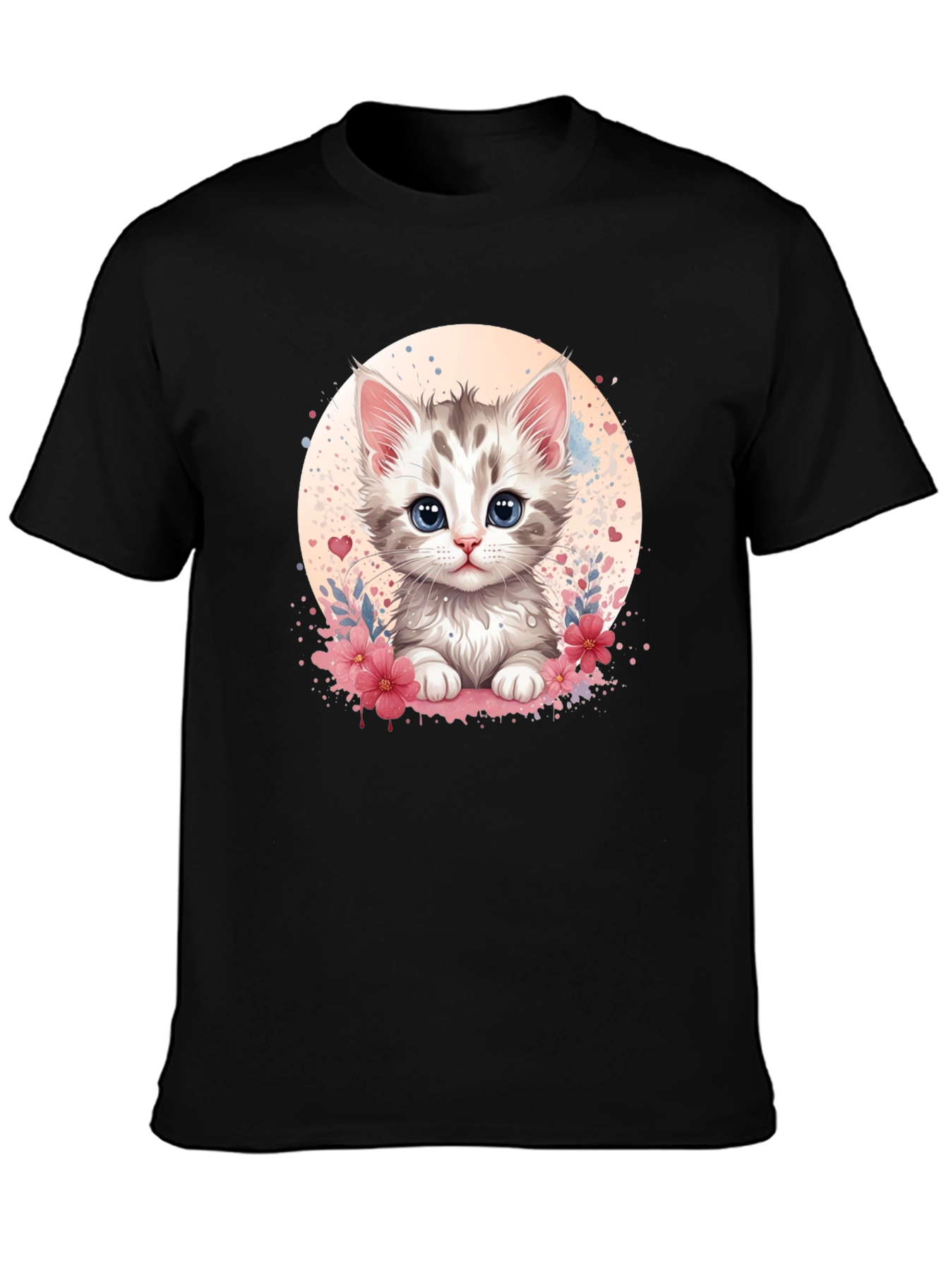 Black Cute Kitten Graphic Black T-Shirt view 3