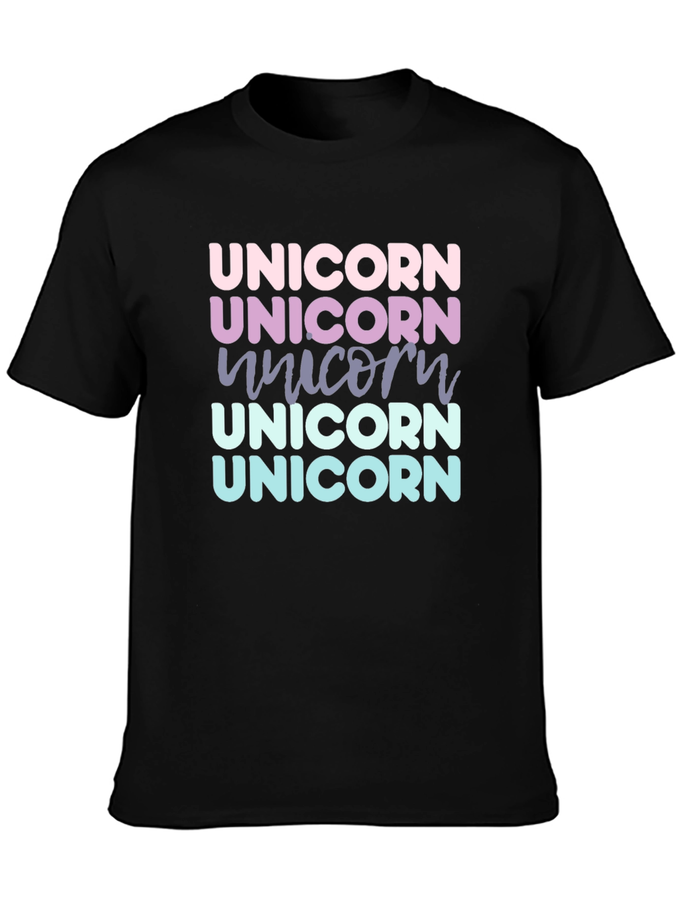 Black Unicorn Rainbow Text T-Shirt view 3