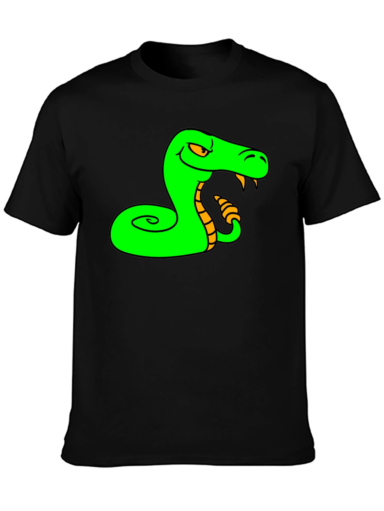 Black Green Snake Cartoon Graphic Black T-Shirt view 3