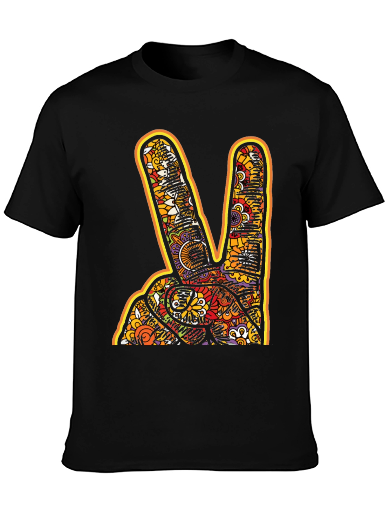 Black Peace Sign Graphic Tee - Groovy Retro Style view 3
