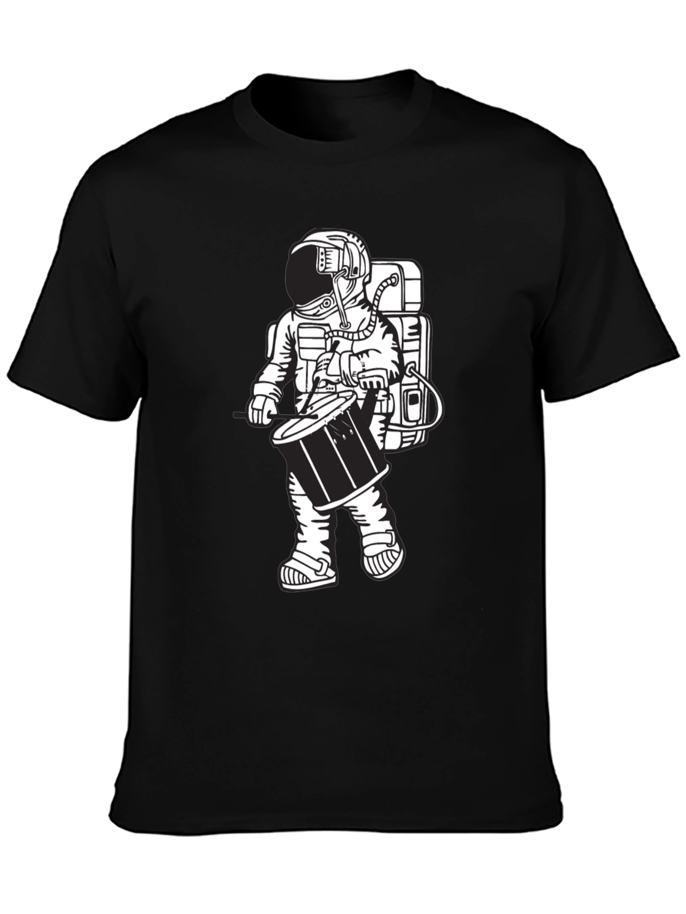 Black Astronaut Drummer Graphic Tee - Black Casual T-Shirt view 3