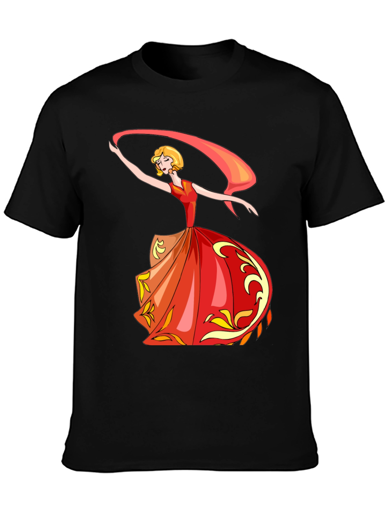 Black Elegant Dancer Graphic Tee - Black Cotton T-Shirt view 3