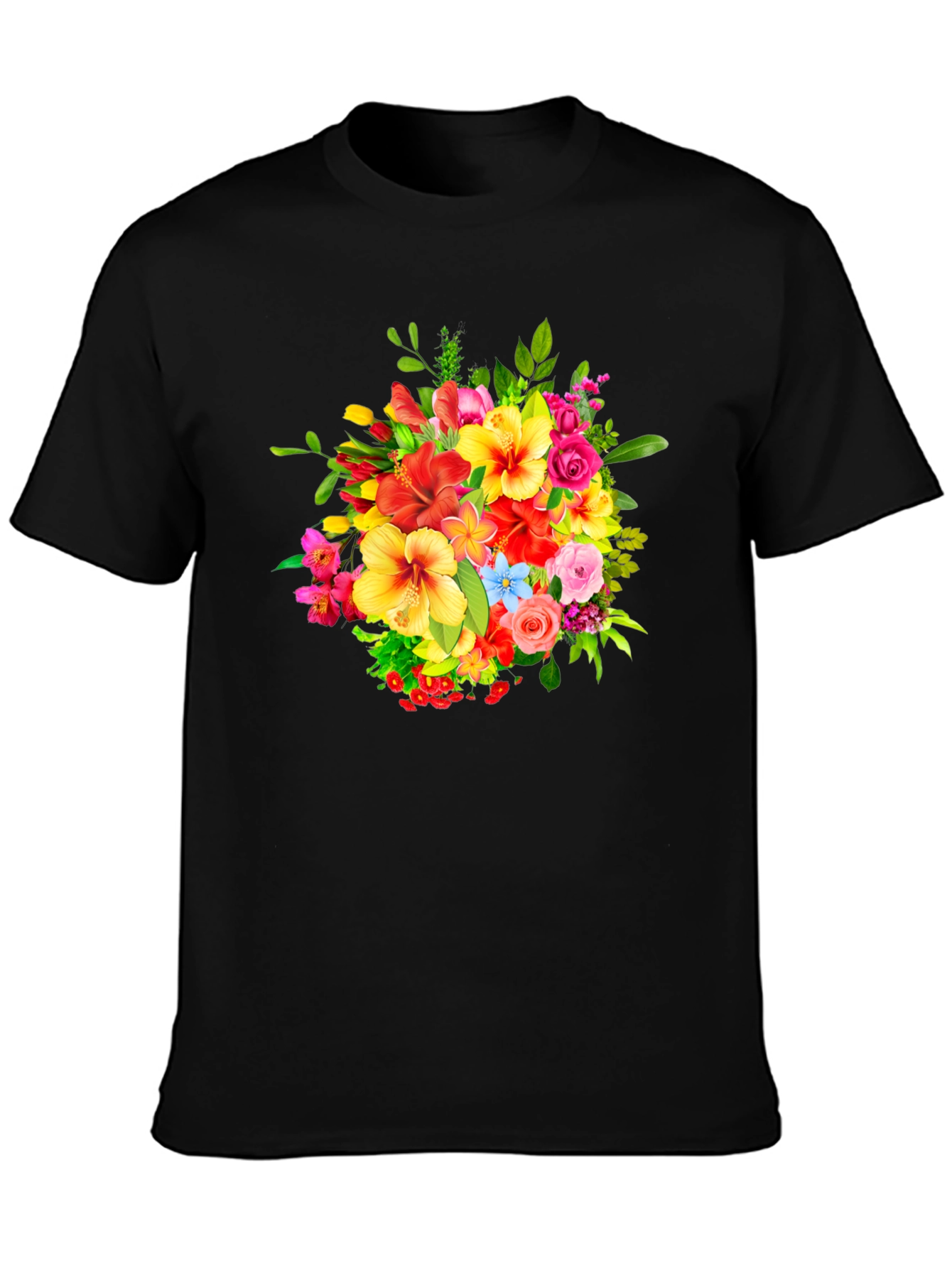 Black Floral Bouquet Graphic Print Black T-Shirt view 3
