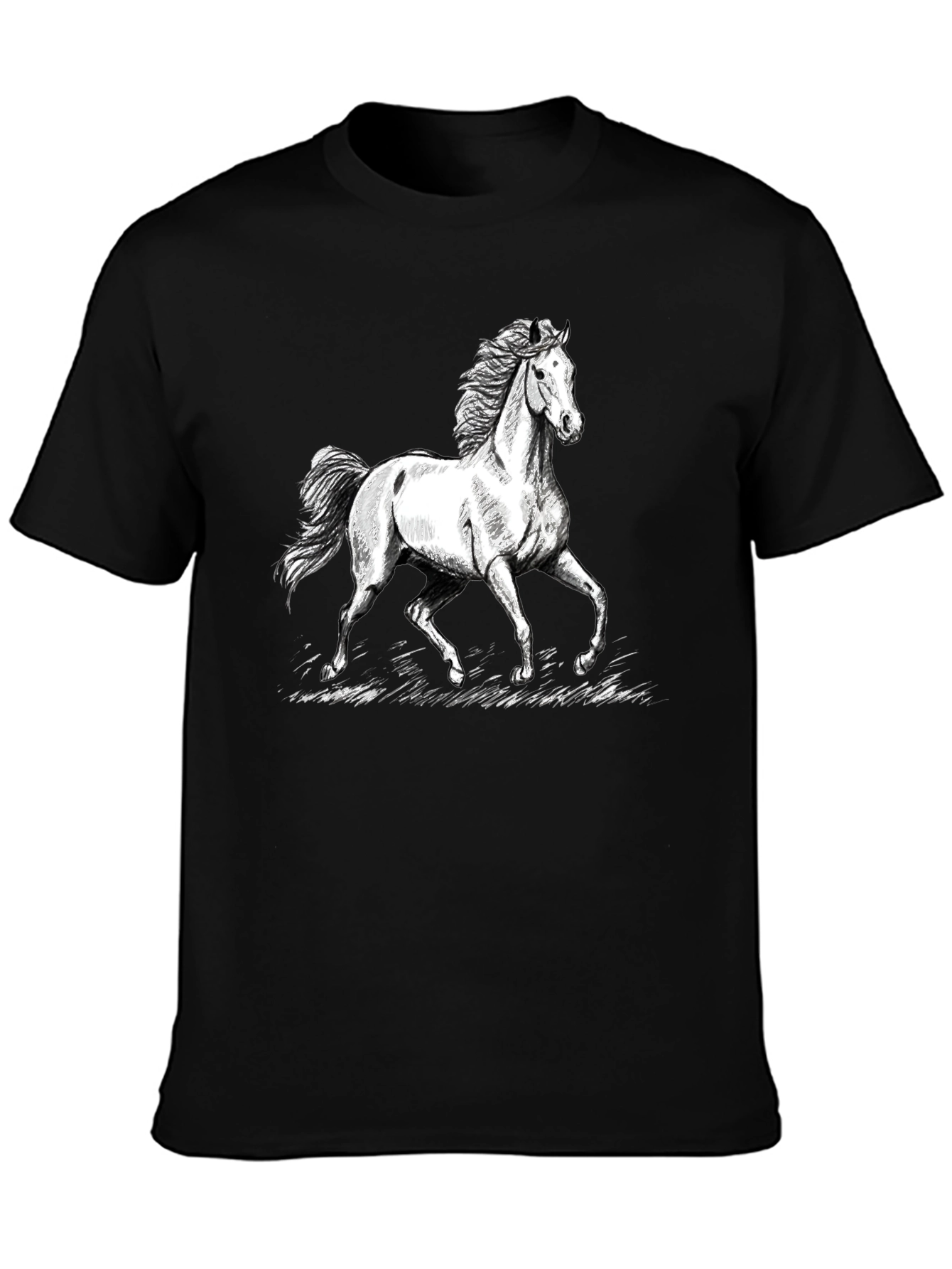Black Horse Graphic T-Shirt - Black Cotton Tee view 3