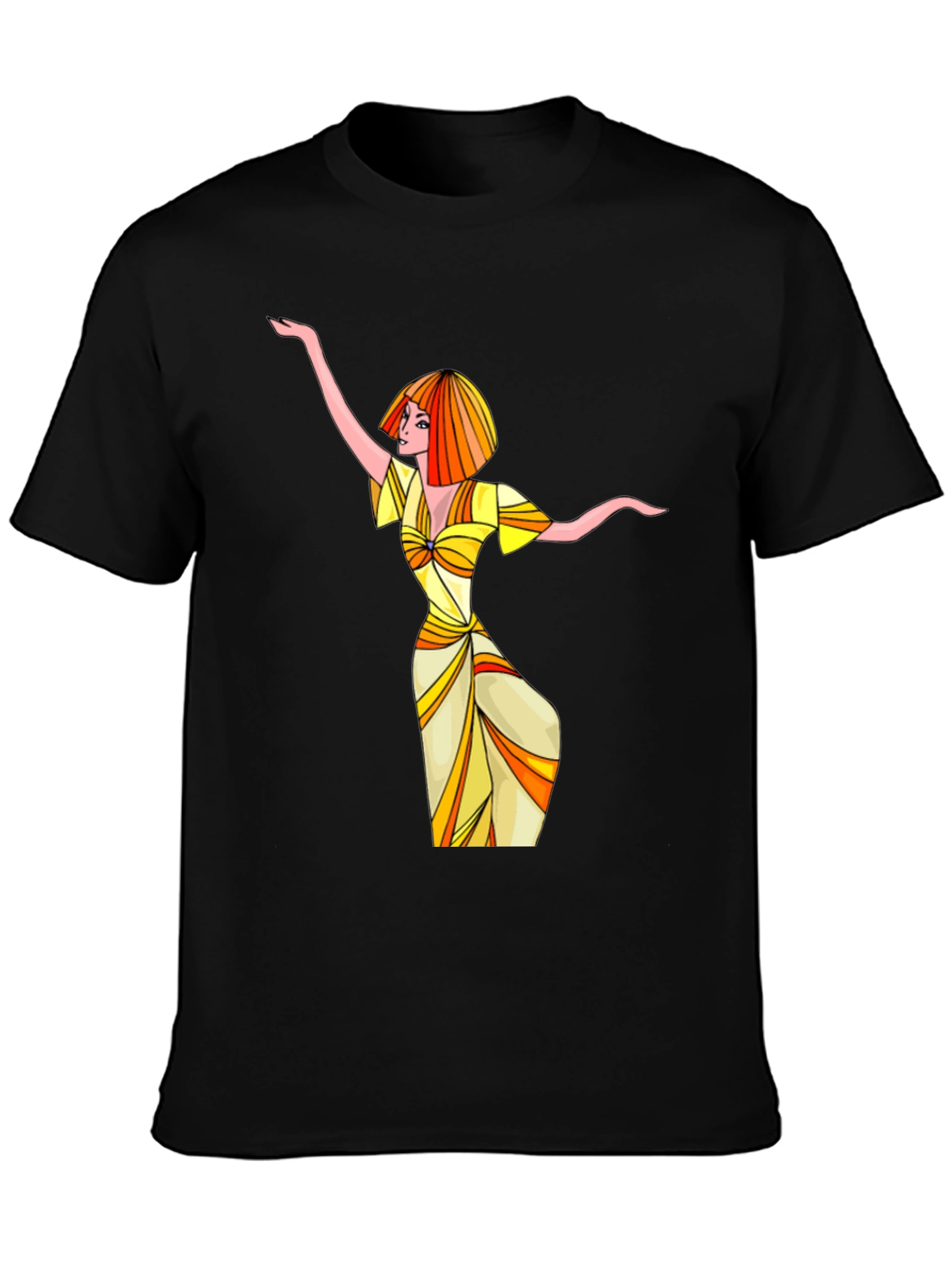 Black Groovy Retro Woman Graphic T-Shirt view 3