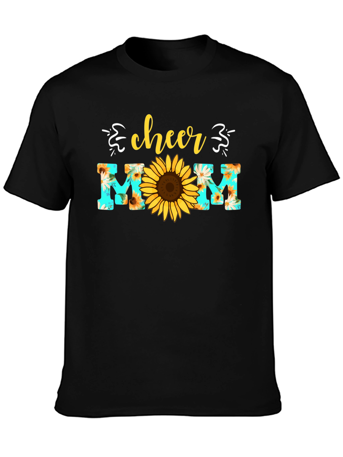Black Cheer Mom Sunflower Graphic T-Shirt view 3