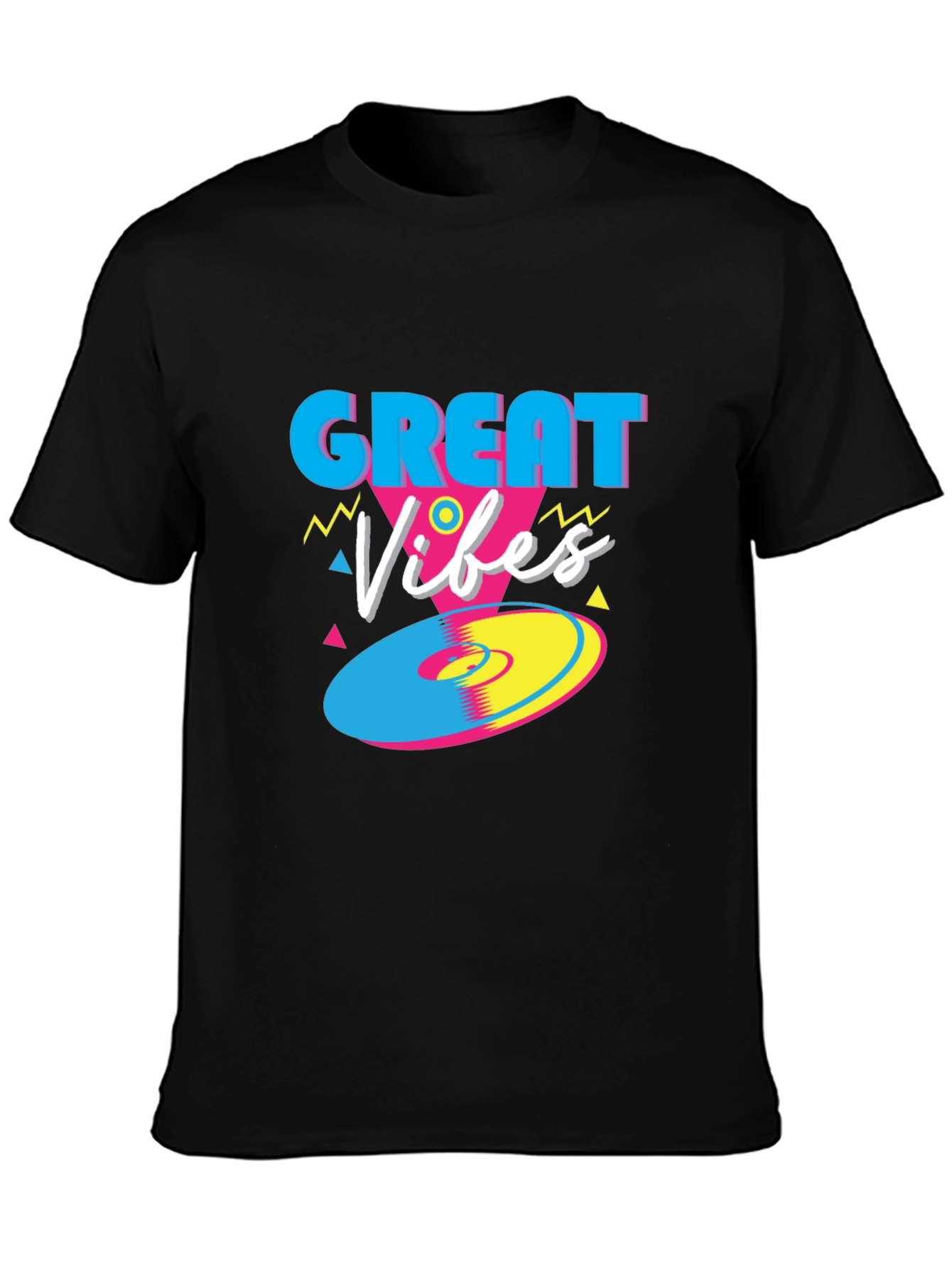 Black Great Vibes Retro T-Shirt - Funky 80s Style Tee view 3