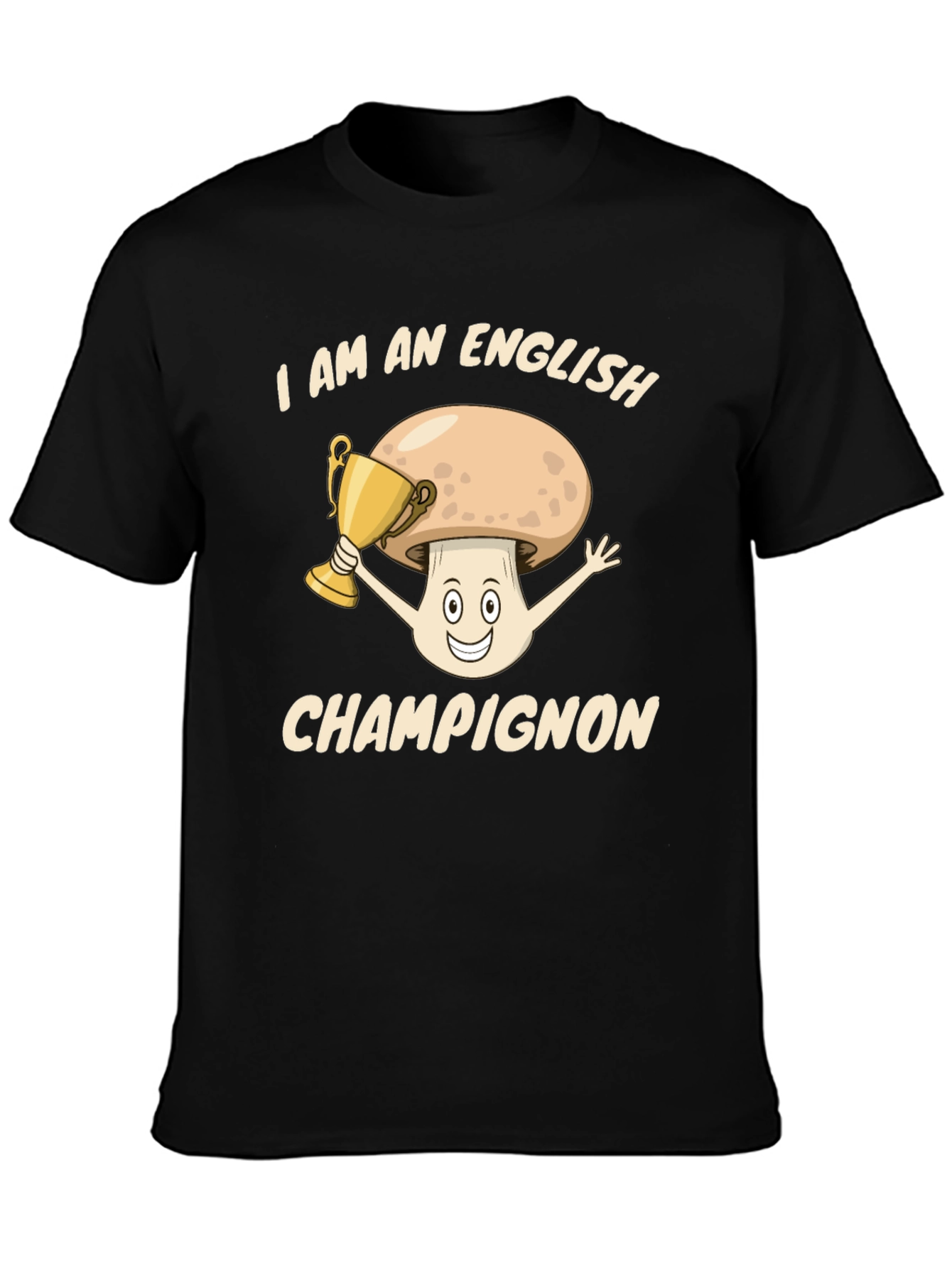 Black English Champignon T-Shirt - Funny Mushroom Pun Tee view 3