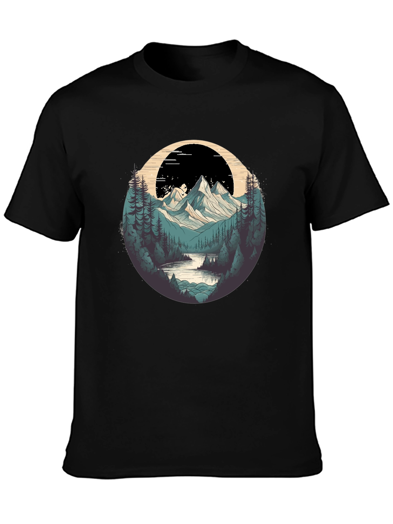 Black Nature Graphic T-Shirt - Mountain and Forest Design view 3