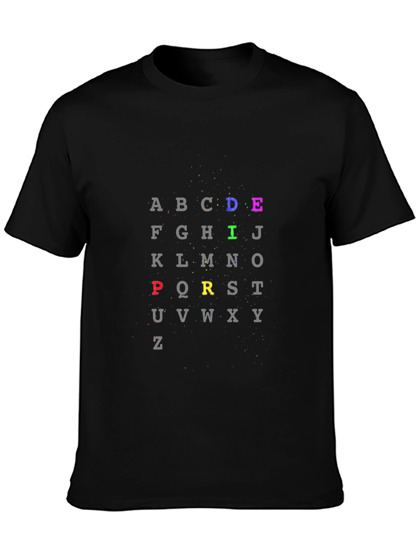 Black Alphabet Colorful T-Shirt - Casual Tee view 3