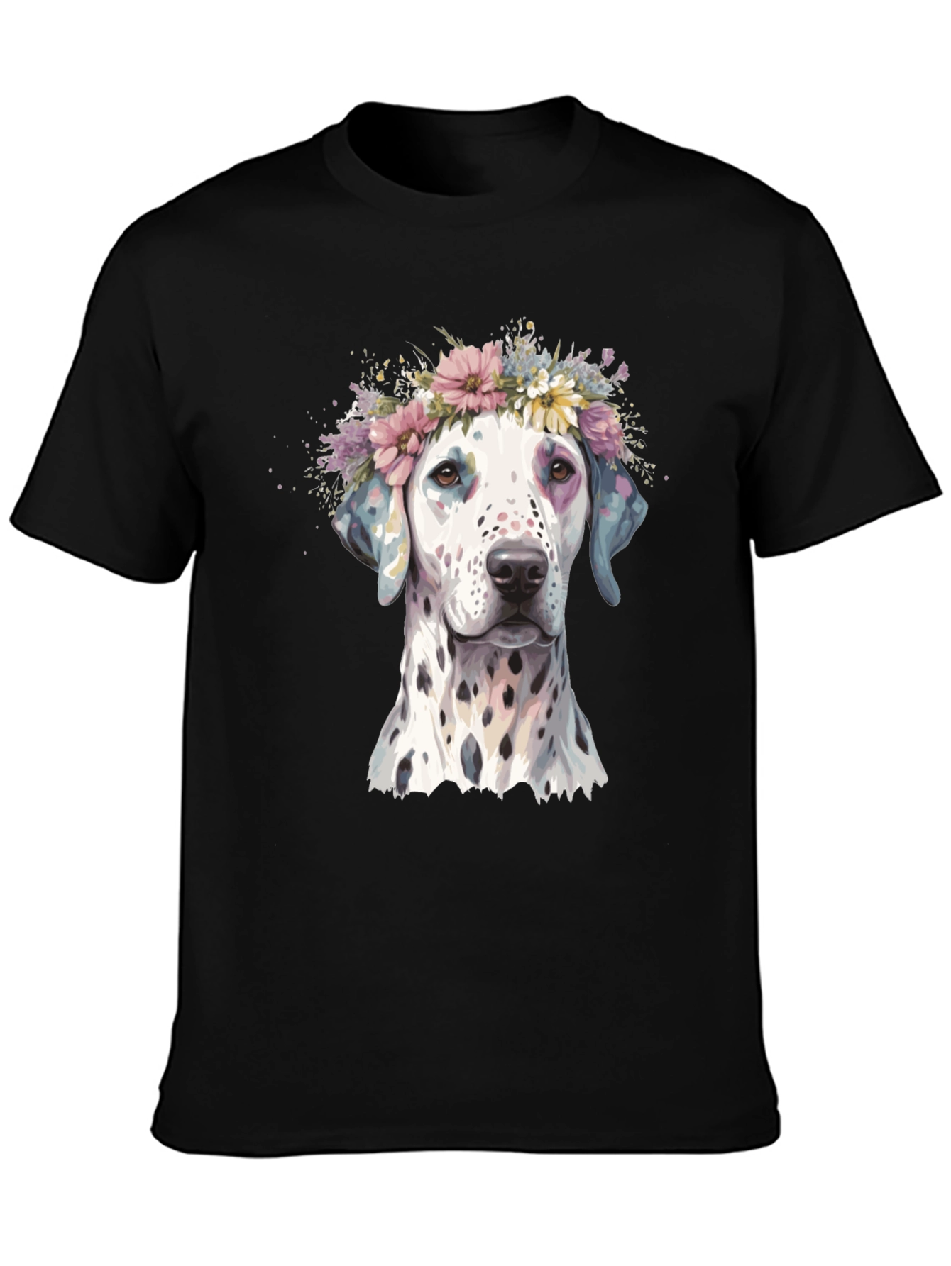 Black Dog Flower Crown Graphic T-Shirt view 3