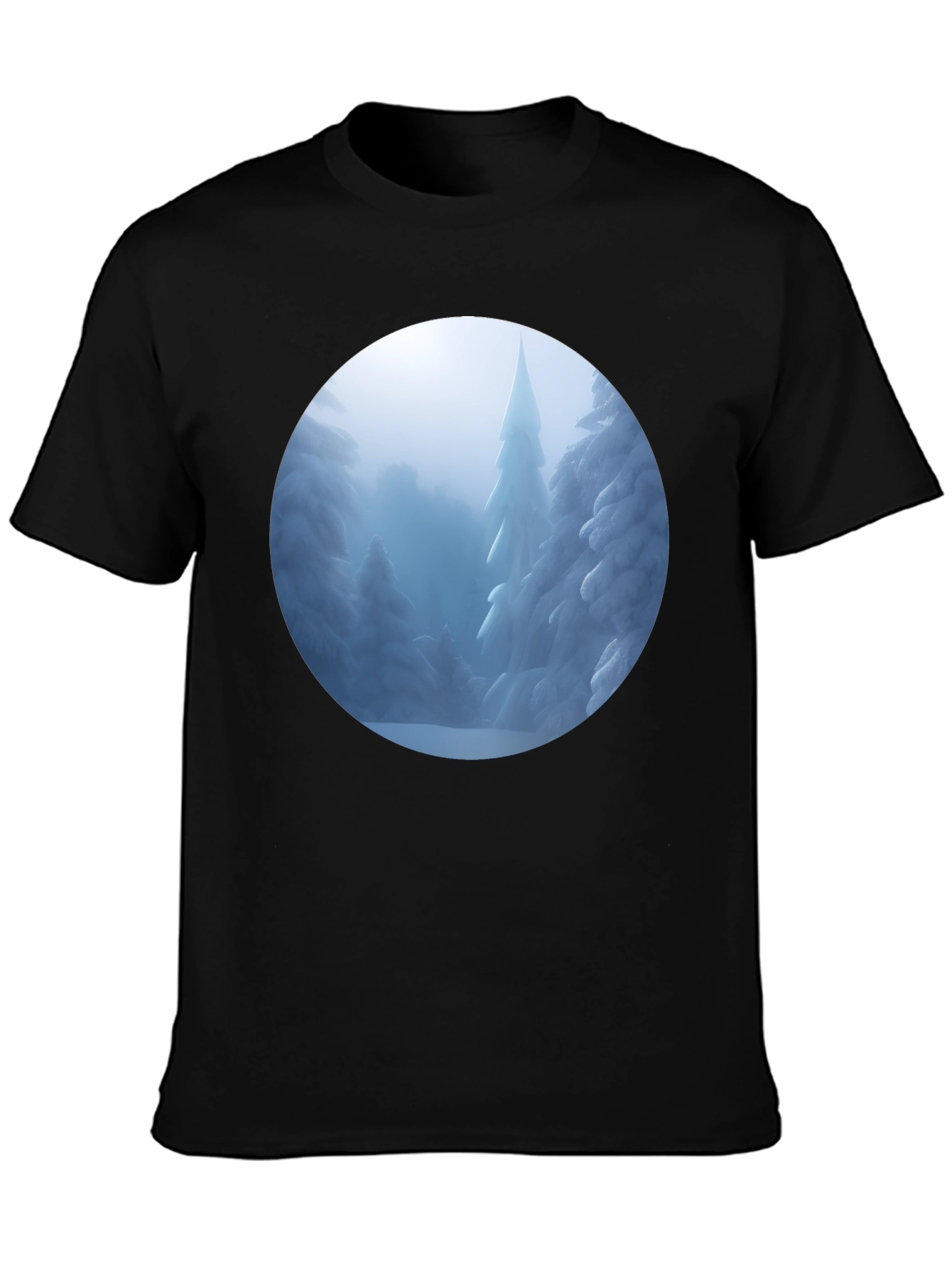 Black Winter Wonderland T-Shirt - Snowy Forest Scene view 3