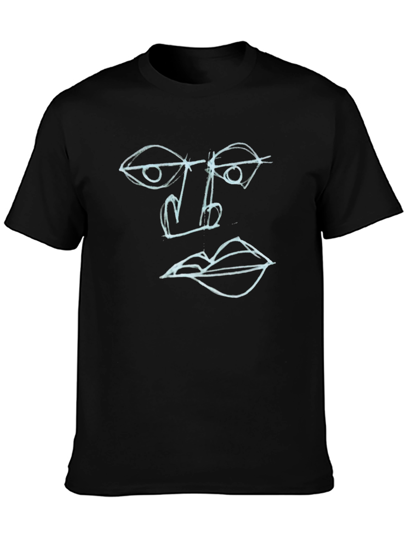 Black Abstract Face Art Tee - Black Cotton Graphic T-Shirt view 3