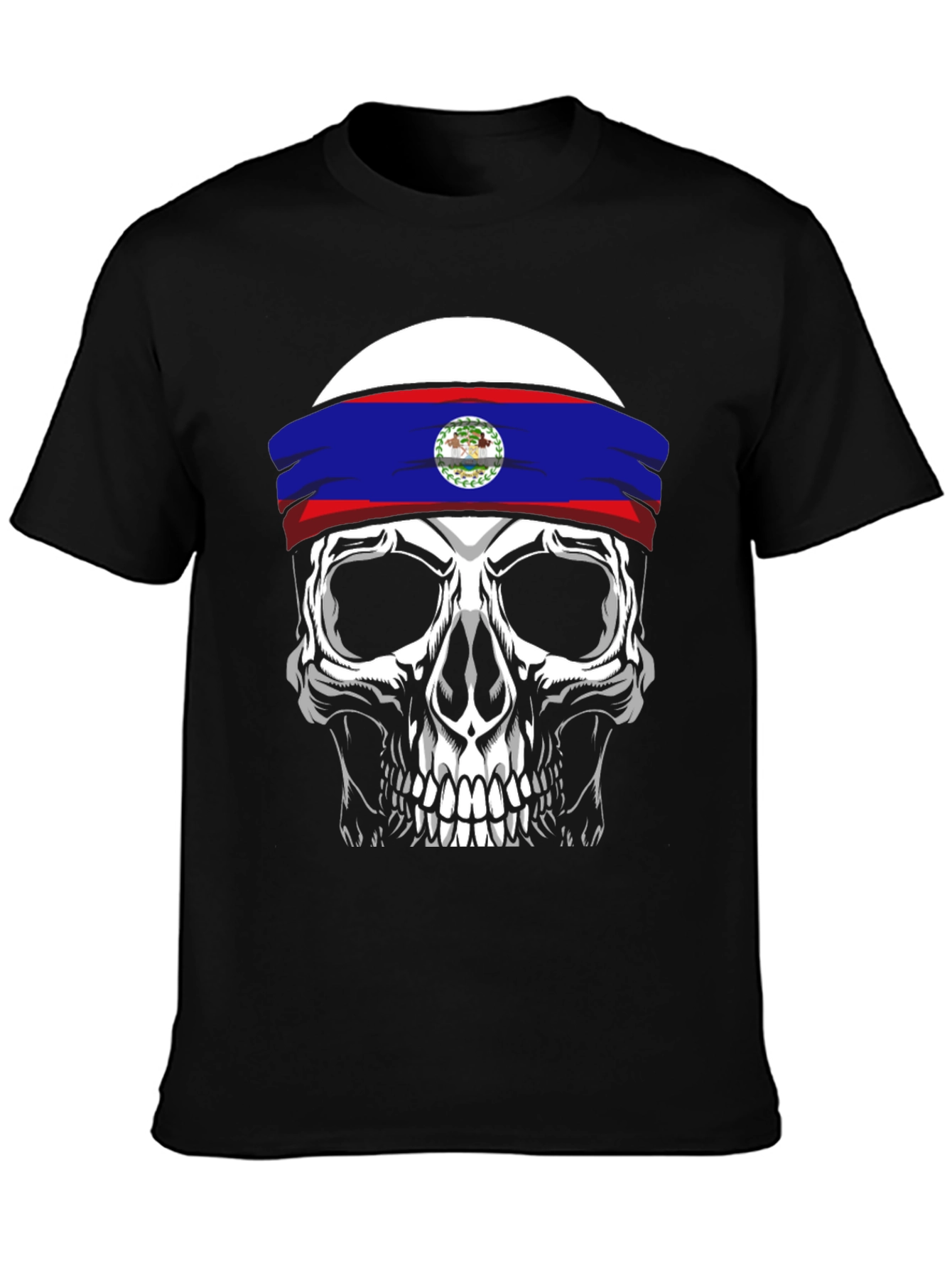 Black Skull Belize Flag Headband T-Shirt view 3