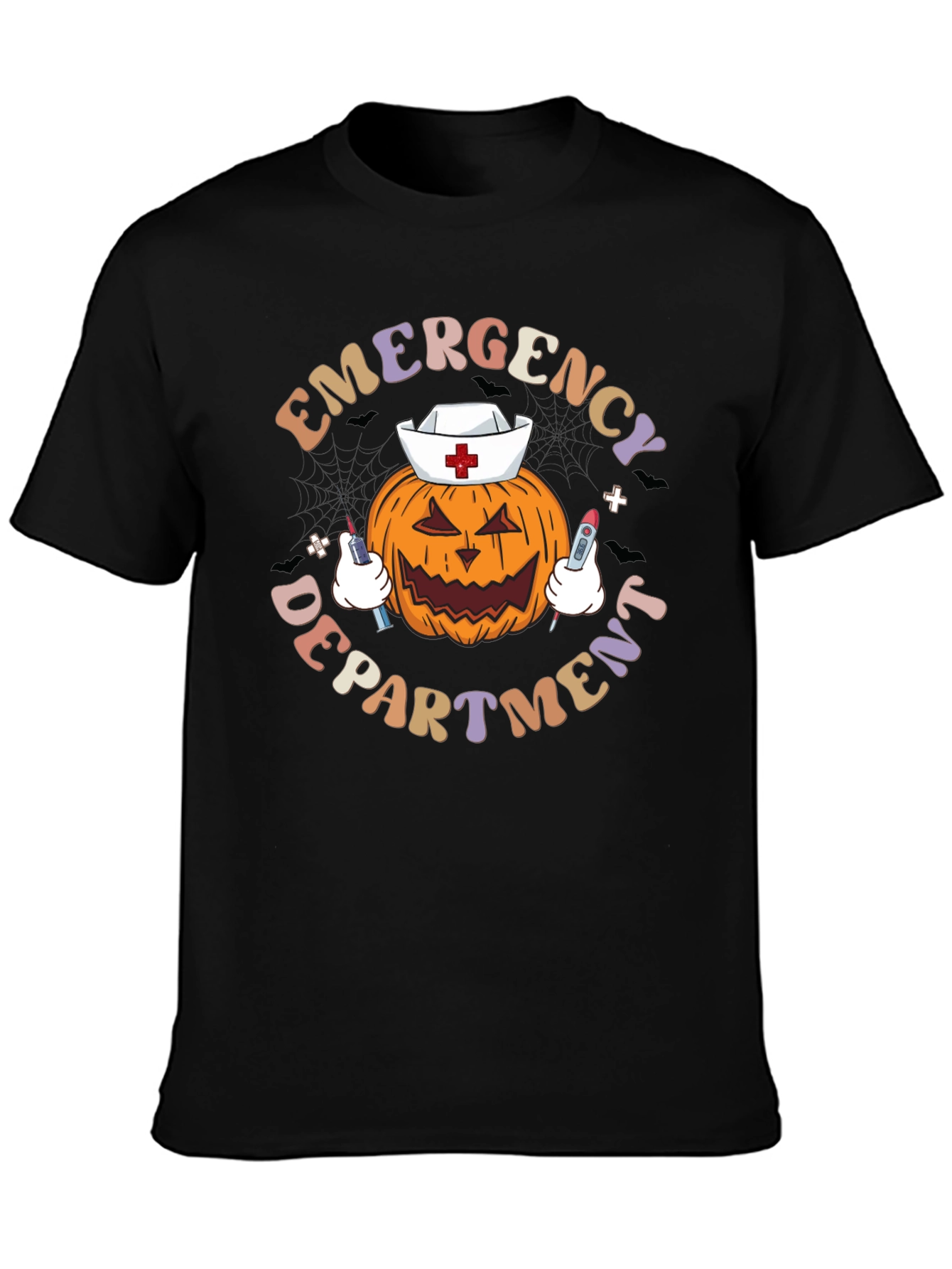 Black Emergency Dept. Halloween Pumpkin Nurse T-Shirt view 3
