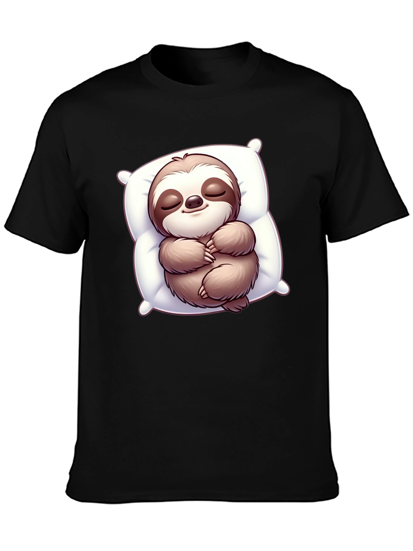 Black Cute Sloth Sleeping on Pillow Black T-Shirt view 3