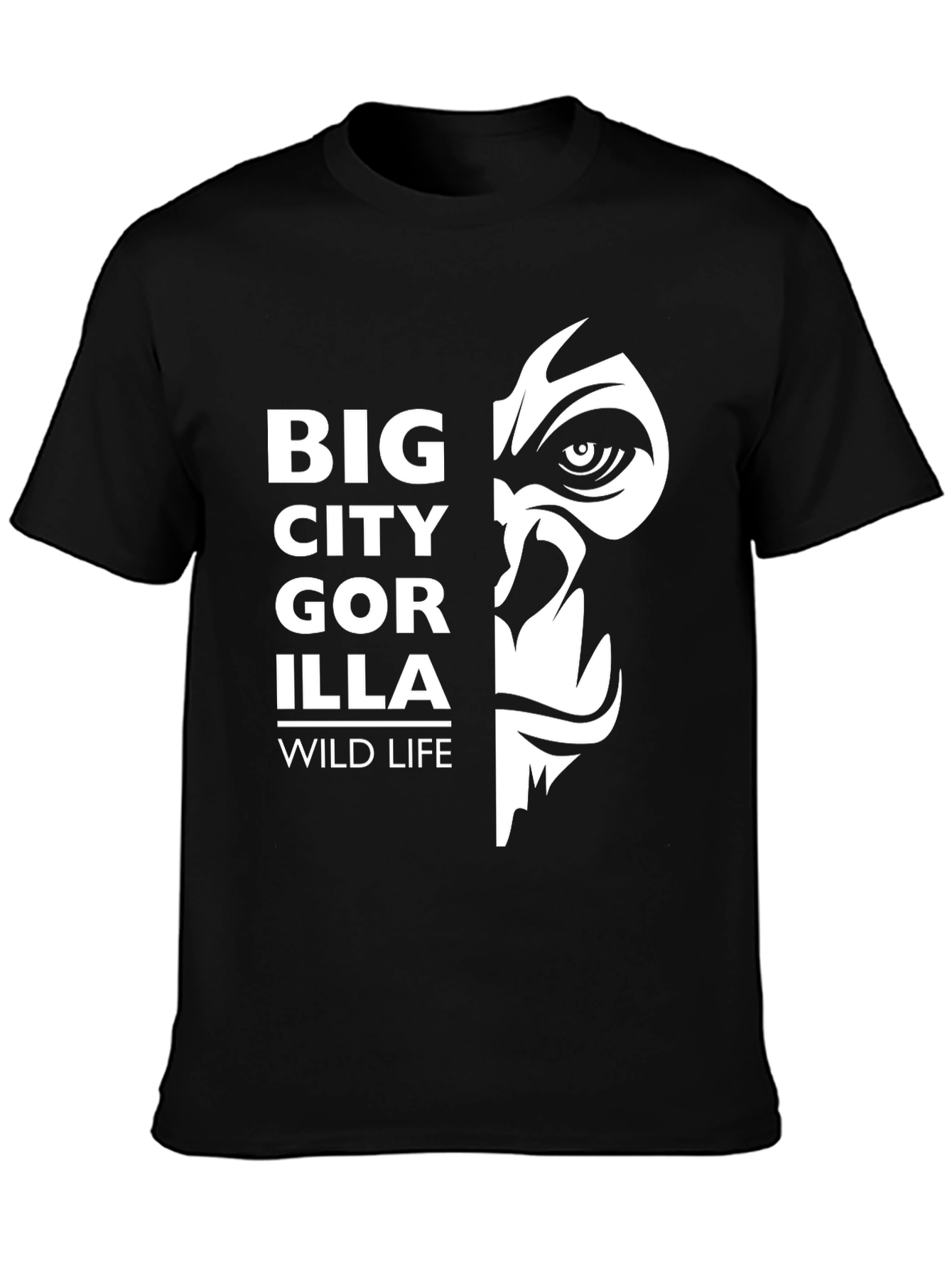 Black Big City Gorilla Wildlife T-Shirt - Black view 3