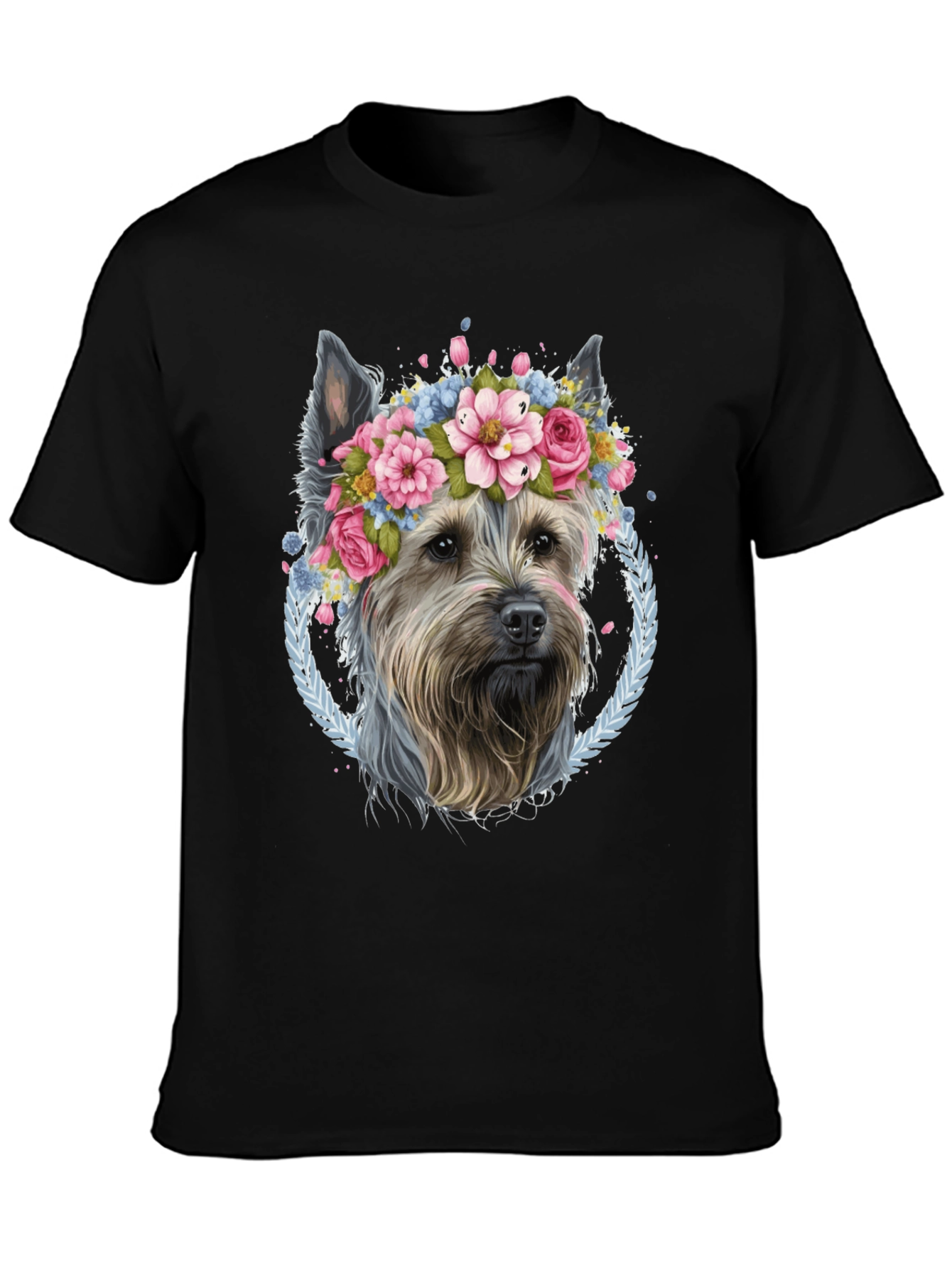 Black Dog Lover T-Shirt - Floral Crown Yorkie Tee view 3