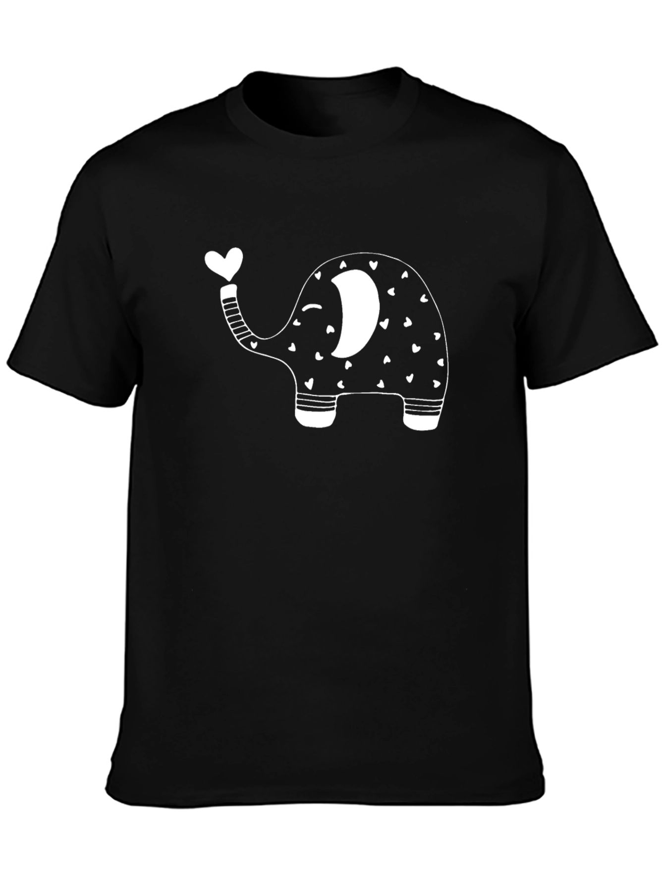 Black Cute Elephant Heart T-Shirt - Black Cotton Tee view 3