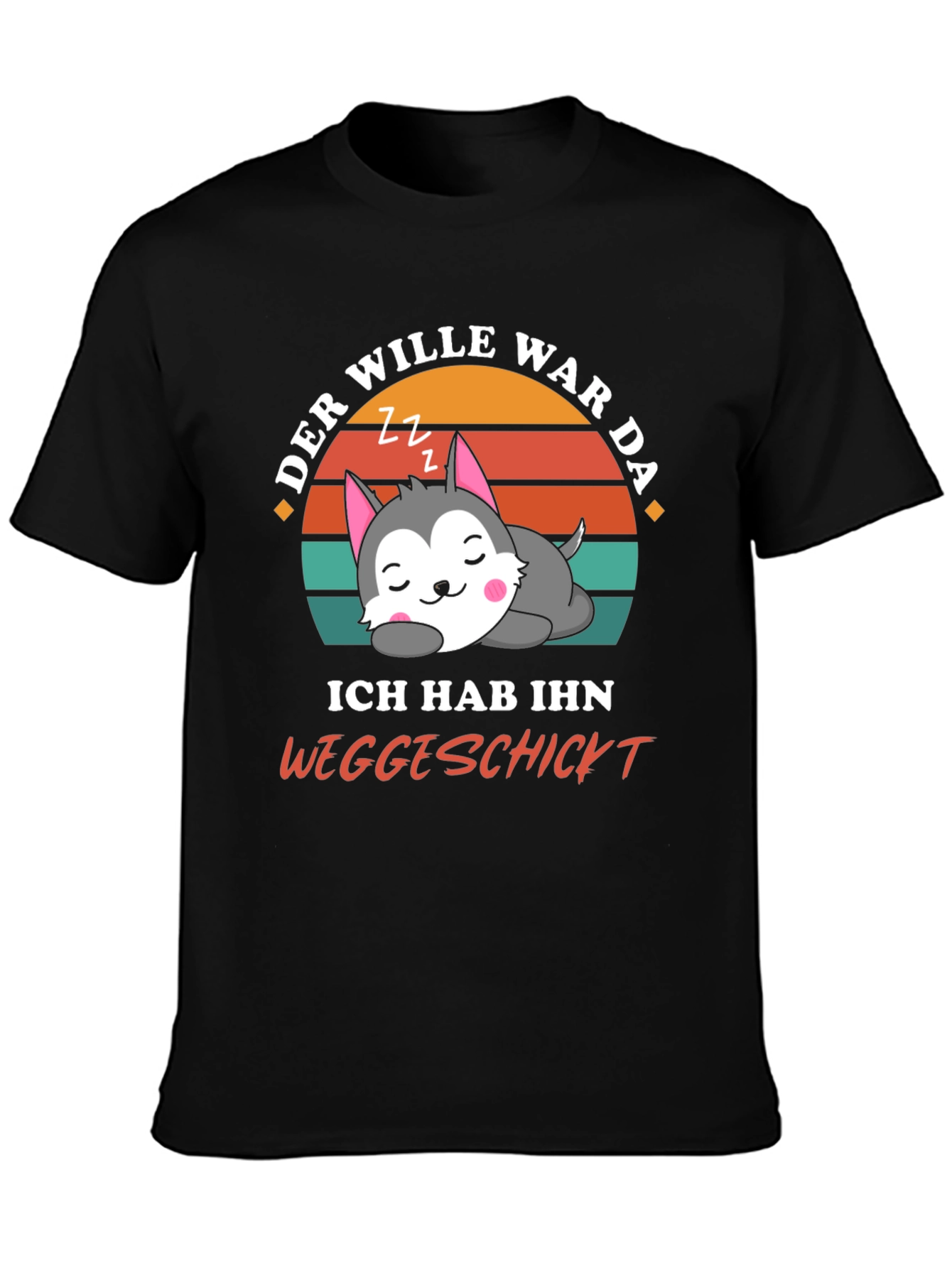 Black Funny Sleepy Wolf T-Shirt -  Der Wille War Da view 3