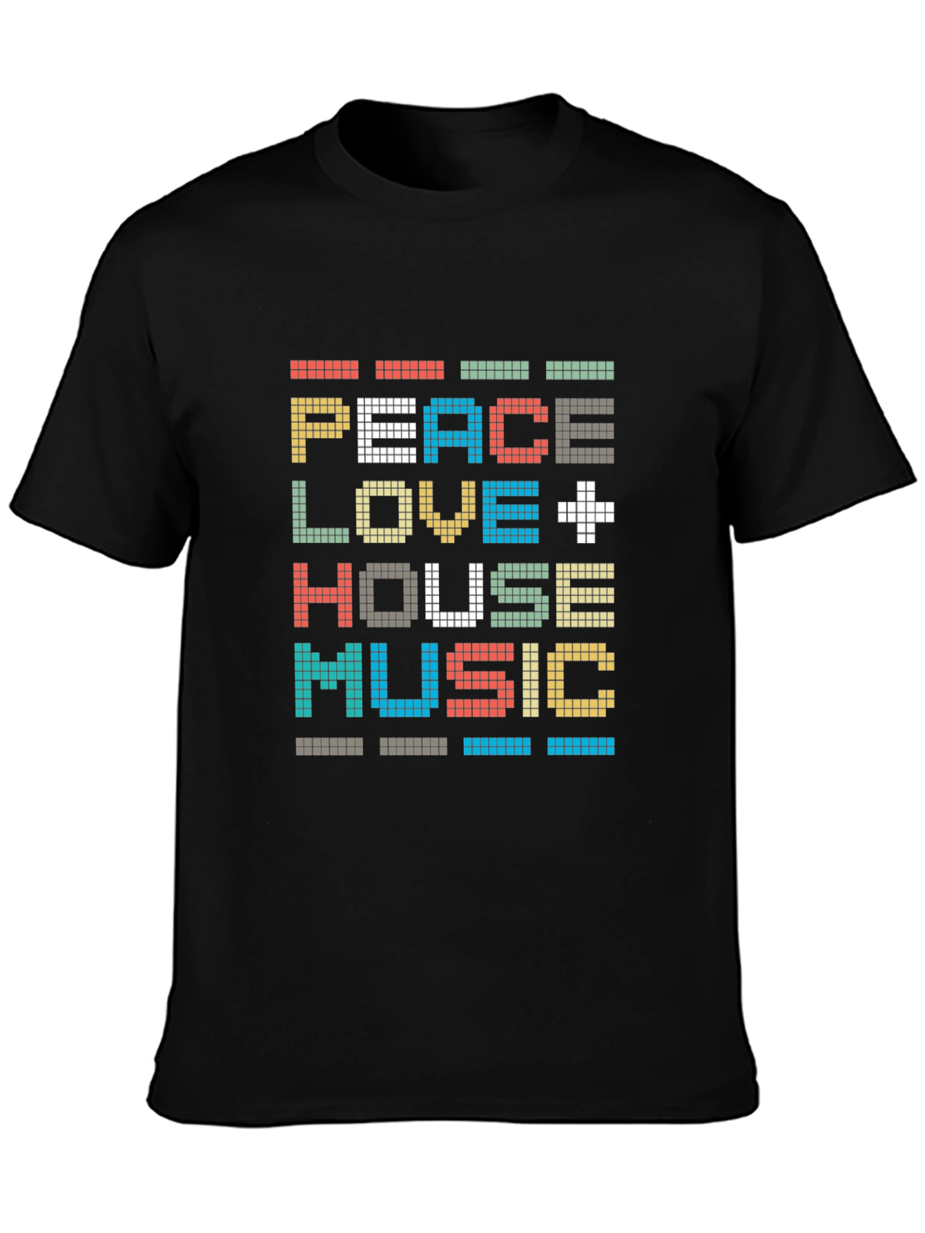 Black Peace Love House Music Pixel Art T-Shirt view 3