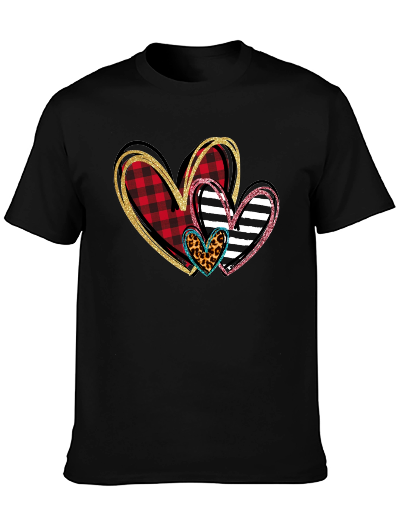 Black Heart Patterned T-Shirt, Valentine's Day Shirt view 3