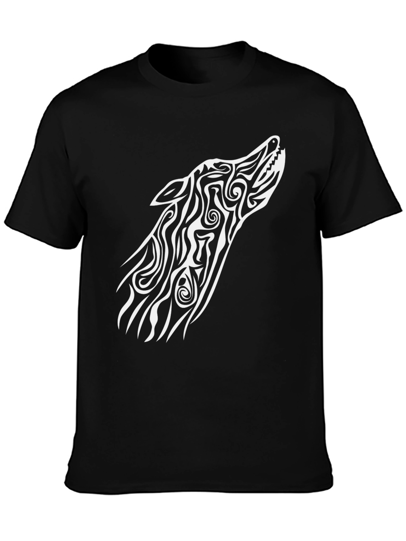 Black Tribal Wolf Graphic Tee - Black Cotton Blend view 3