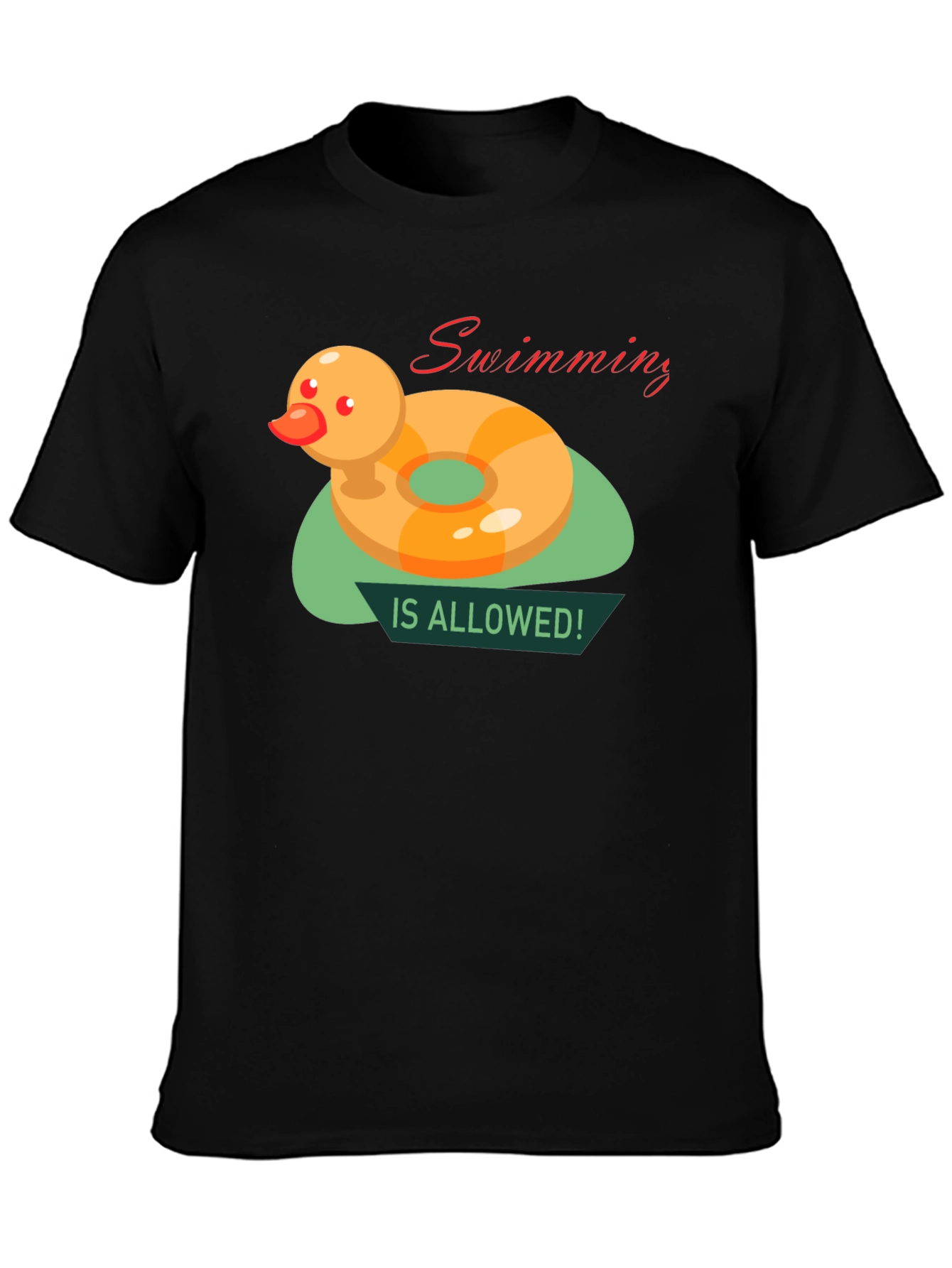 Black Funny Duck Swimming T-Shirt view 3