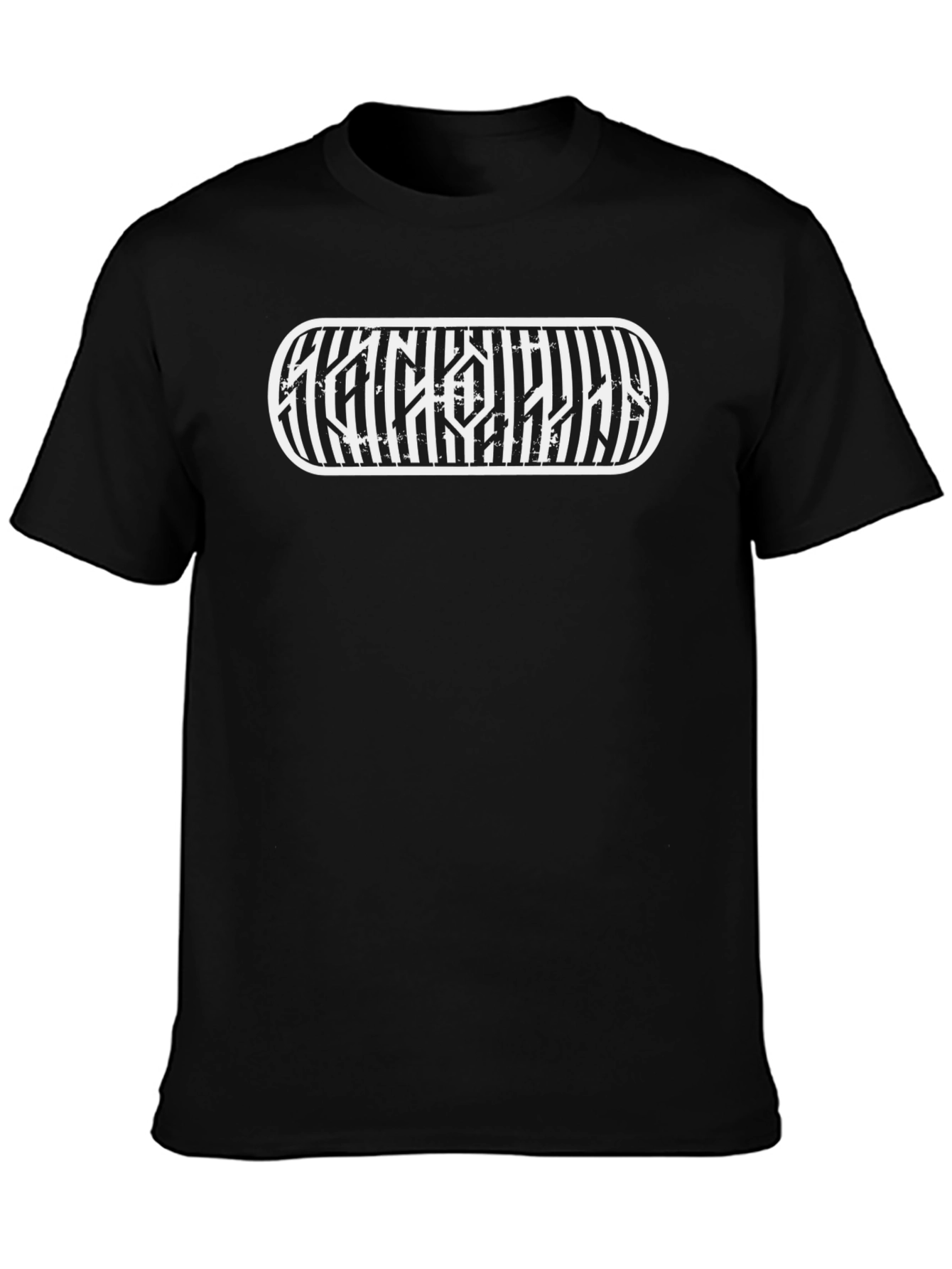 Black Graphic Tee - Distressed Stripe Design - 3