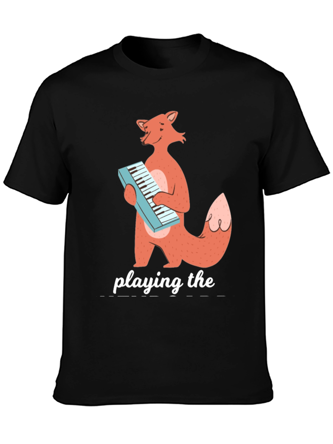 Black Fox Playing Keyboard Funny Graphic T-Shirt view 3