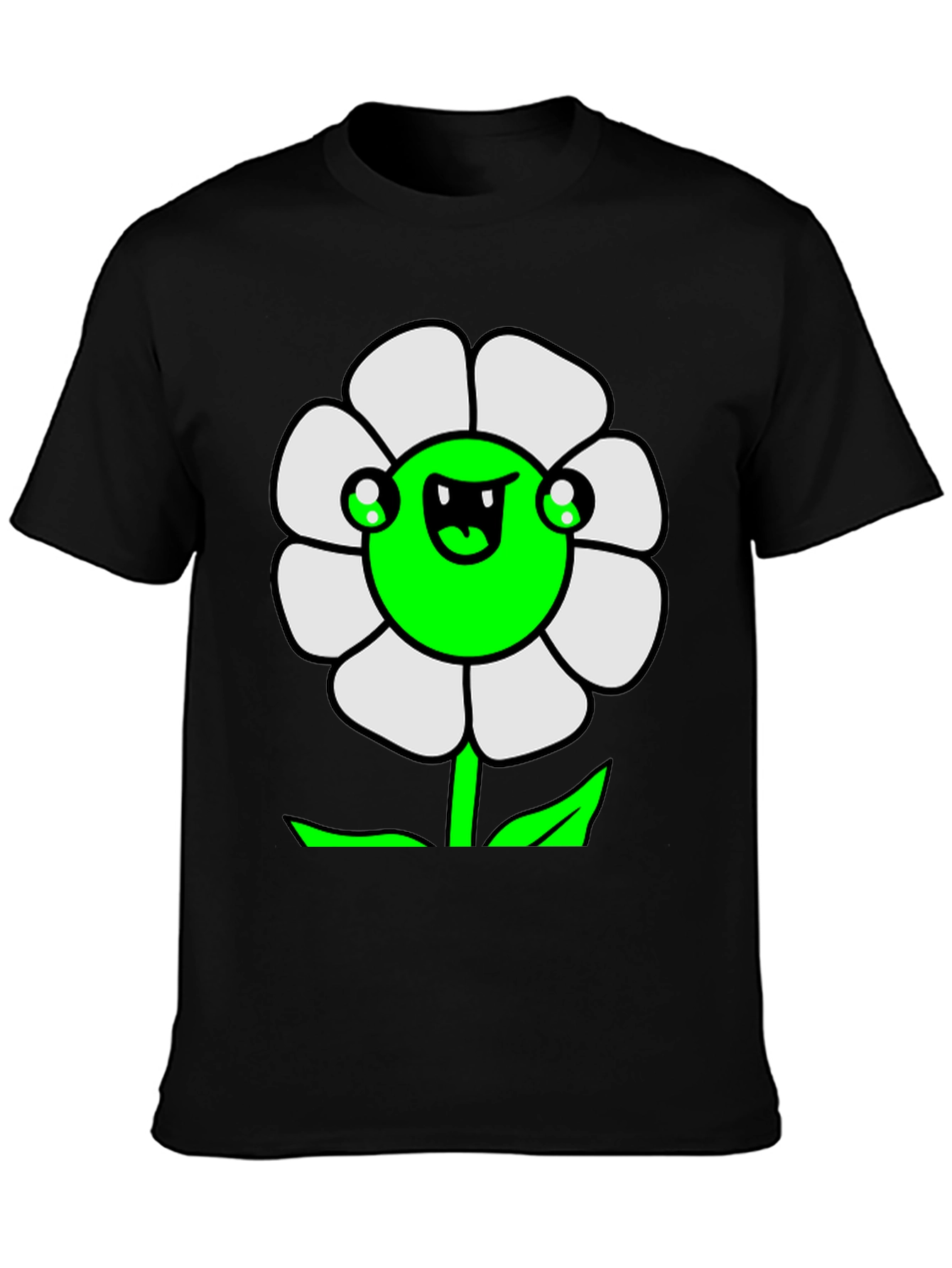 Black Funky Flower Graphic Tee - Black Cotton Blend view 3