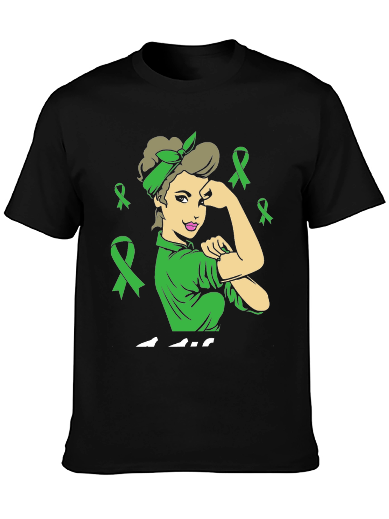 Black Empowered Woman Green Ribbon T-Shirt view 3
