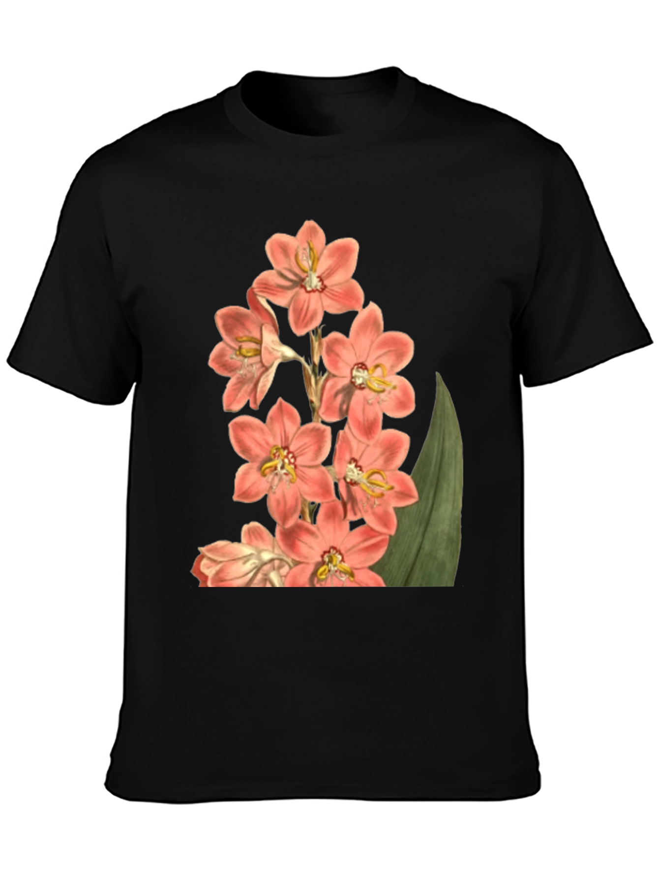 Black Floral Print T-Shirt - Black Cotton Blend view 3