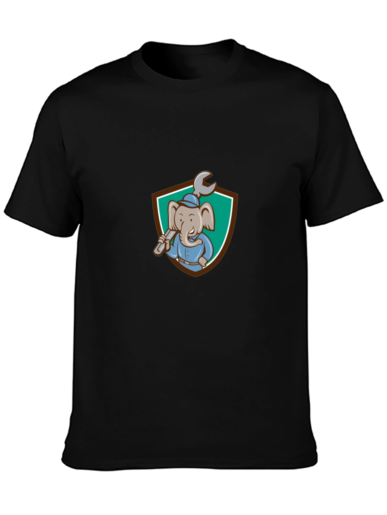 Black Elephant Mechanic T-Shirt - Cartoon Graphic Tee view 3