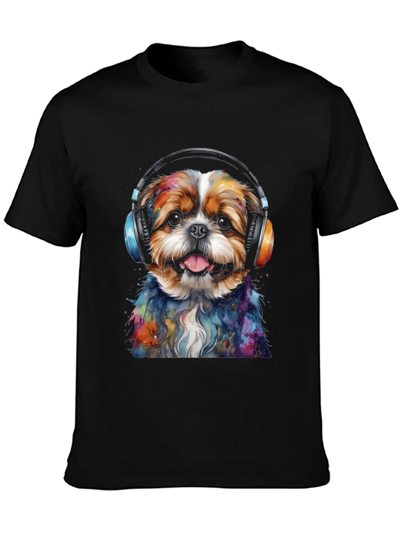 Black Dog with Headphones Graphic Tee view 3