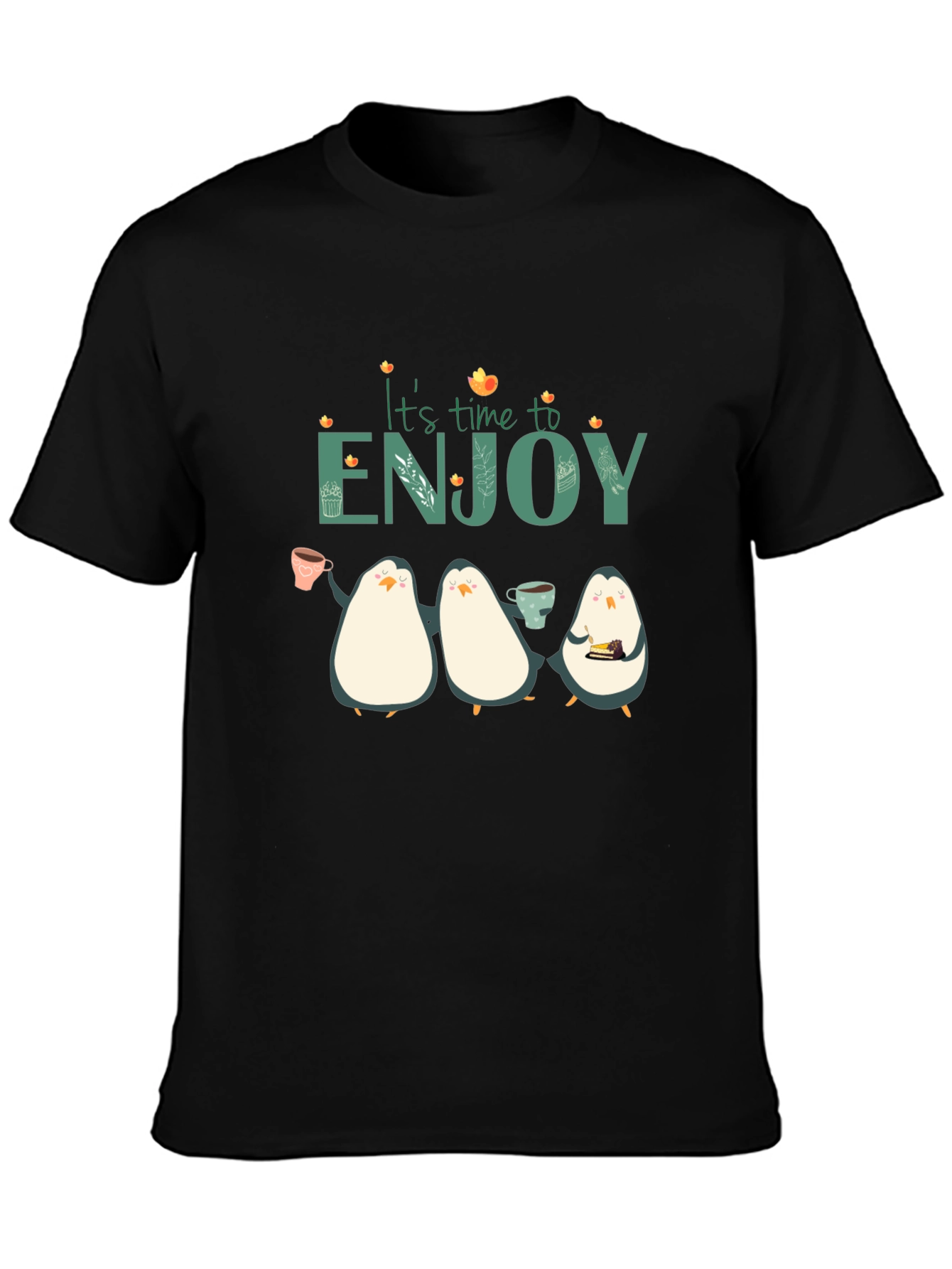 Black It's Time To Enjoy Penguin T-Shirt view 3