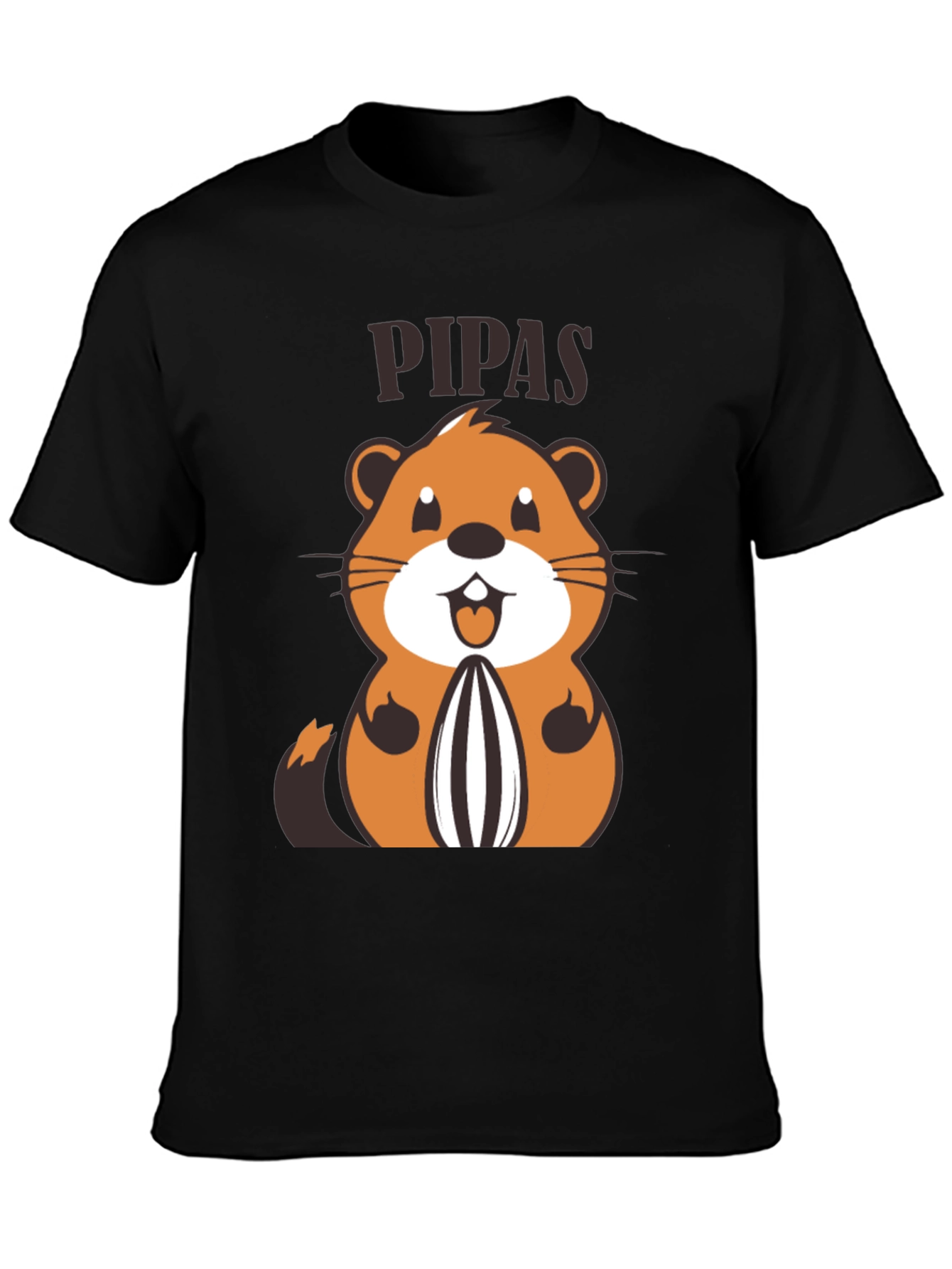 Black Funny PIPAS T-Shirt with Cartoon Animal Design view 3
