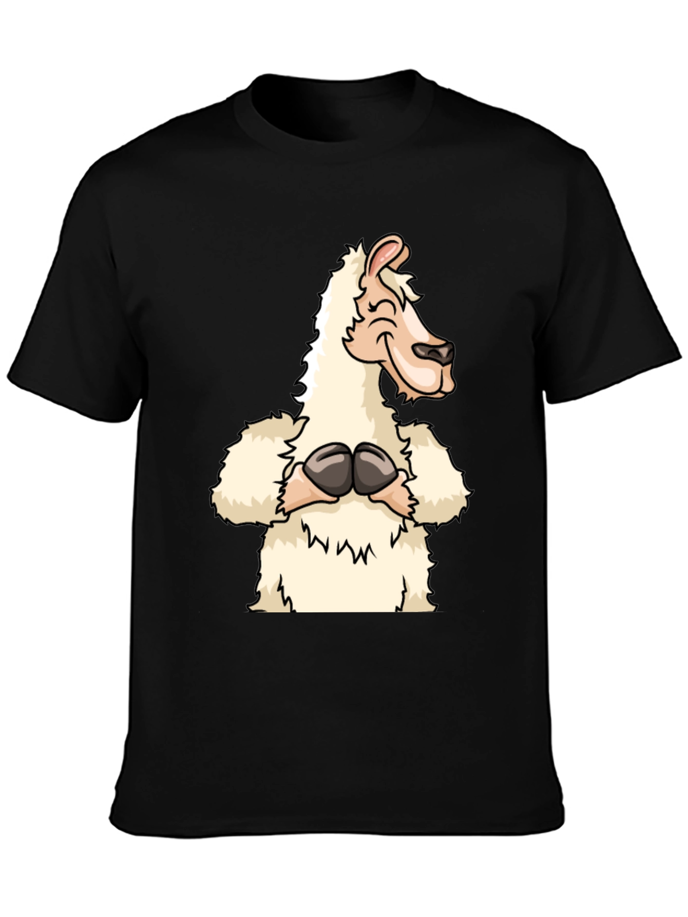 Black Funny Llama Graphic Tee - Black Cotton T-Shirt view 3