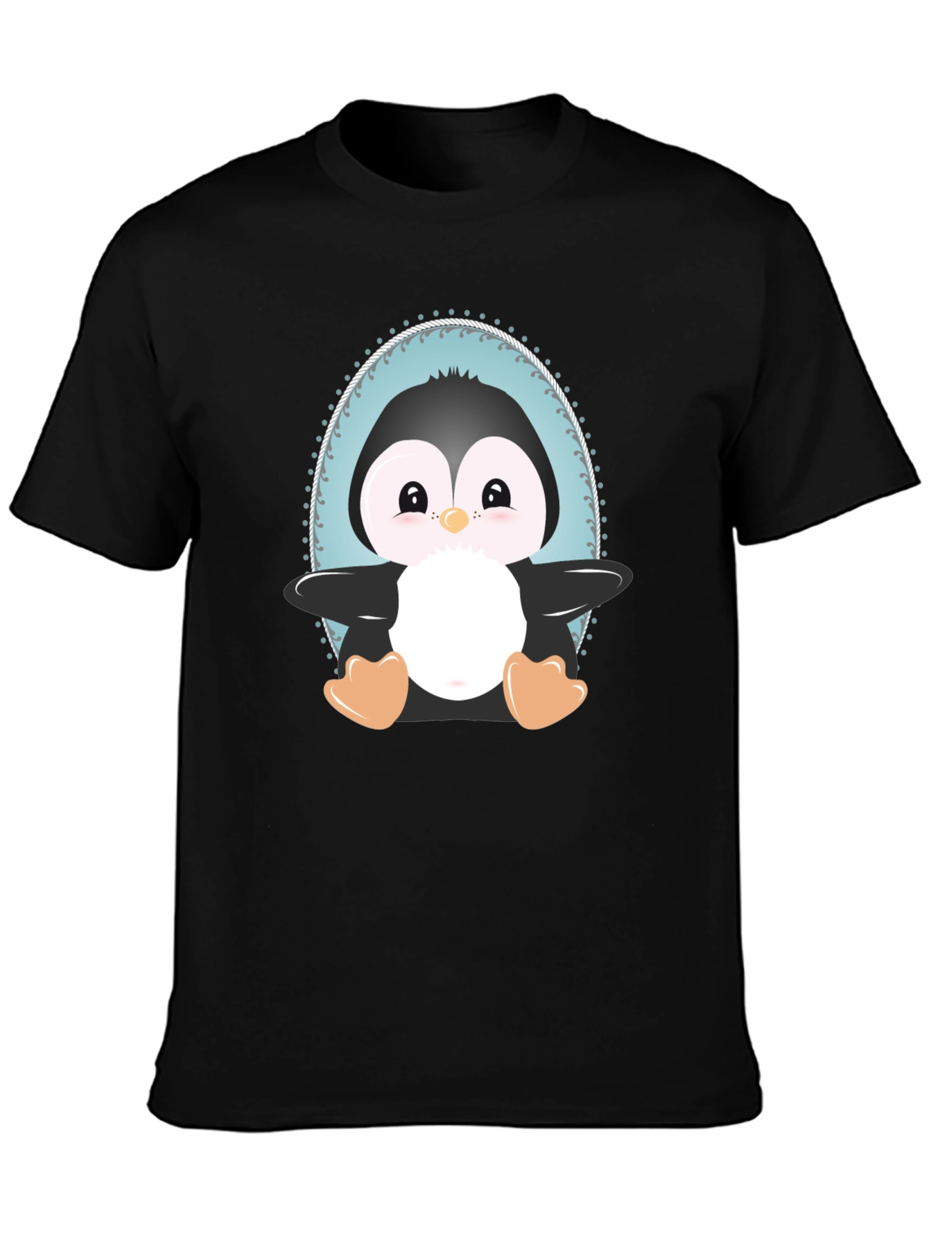 Black Cute Penguin Graphic Tee - Unisex Black T-Shirt view 3
