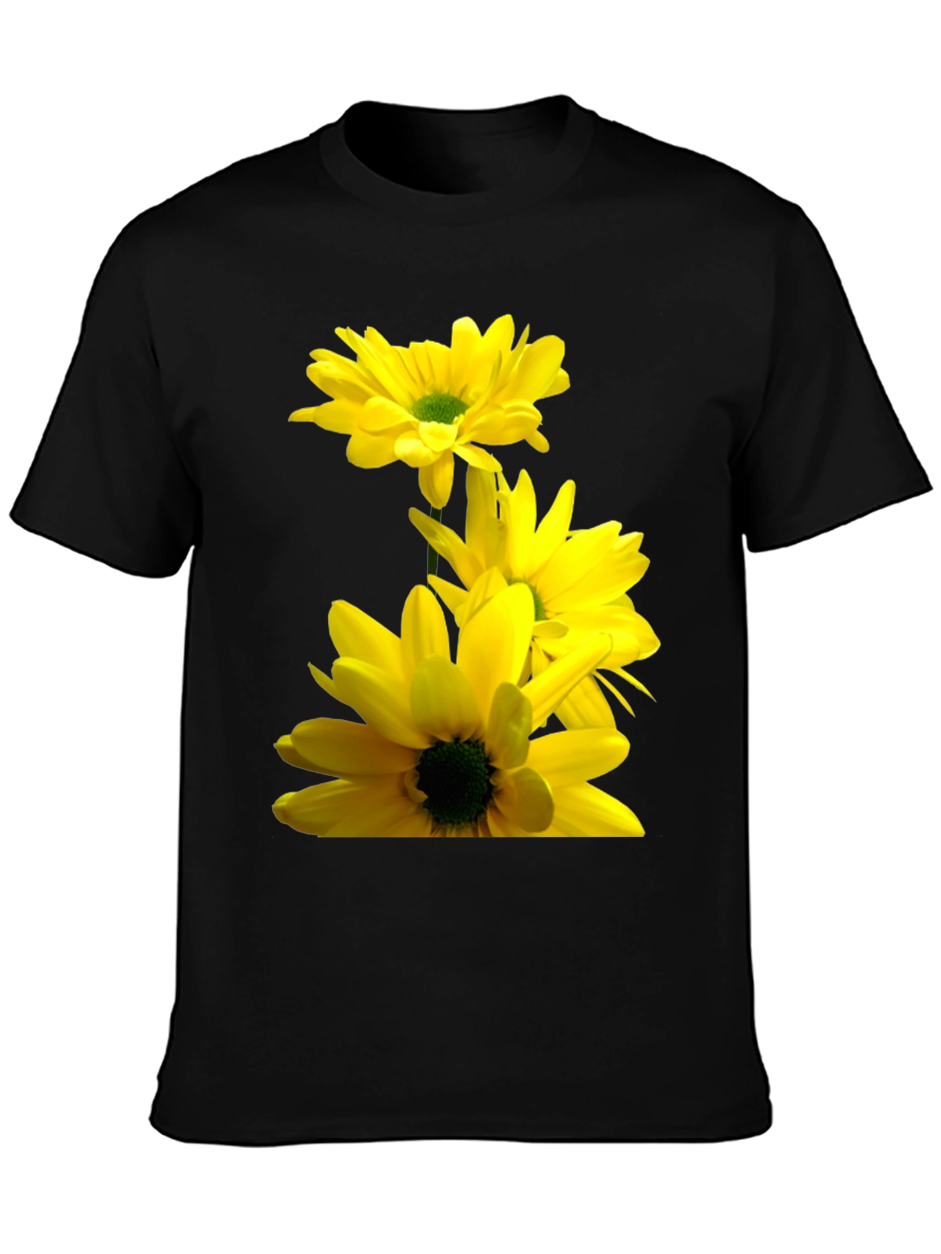 Black Black T-Shirt with Yellow Daisy Flower Print view 3